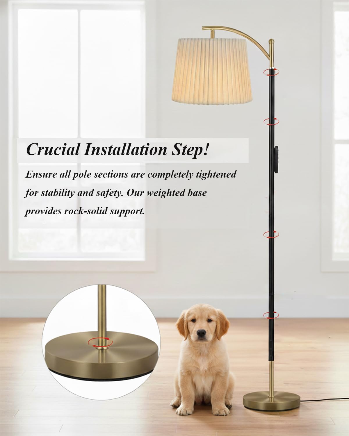 Etto Modern Dimmable Floor Lamp with Fabric & Pleated Shades, Remote & Touch Control, Adjustable Brightness & Color Temperatures, Tall Standing Lamp for Living Room Bedroom Office (Black Gold)