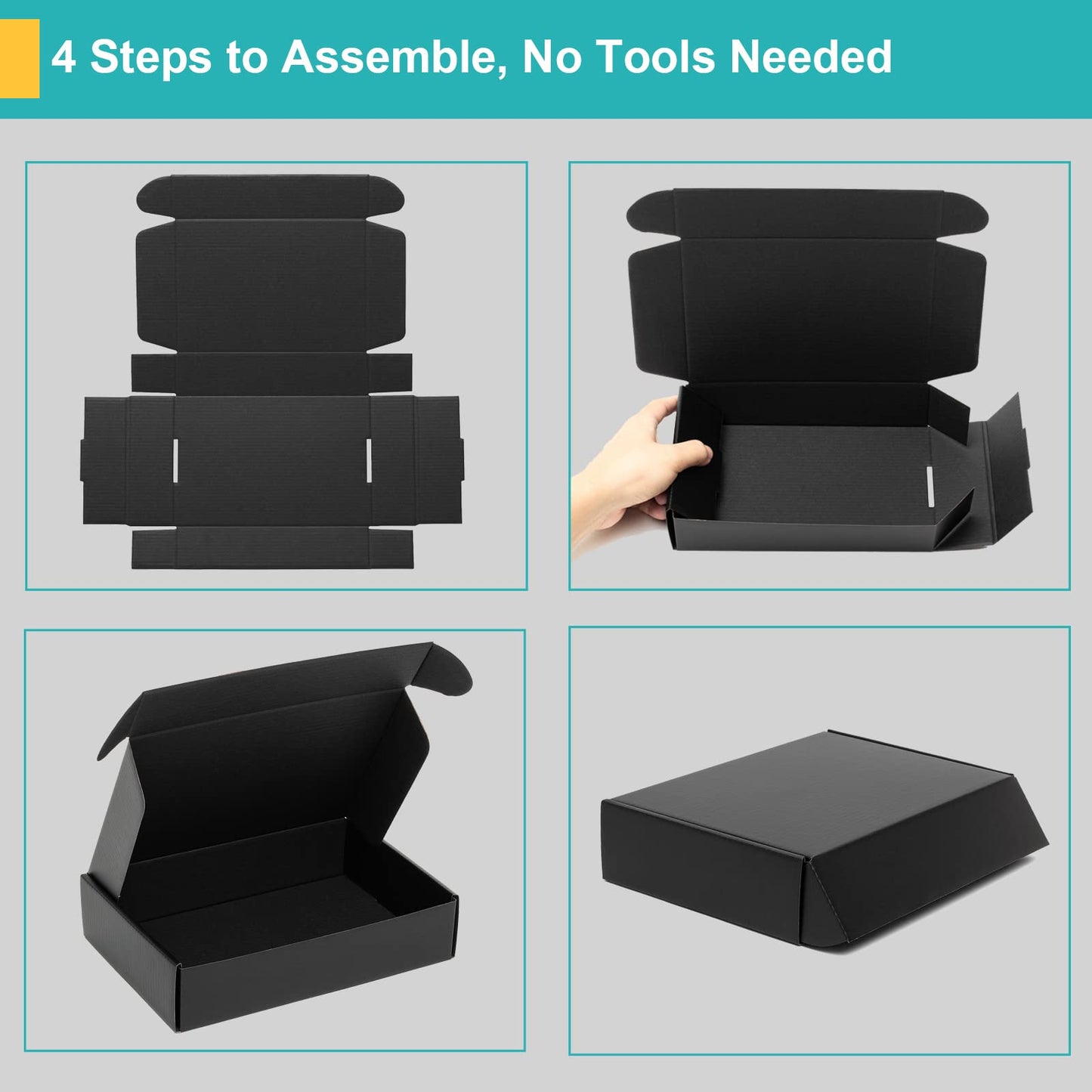 Mcfleet 9x6x4” Black Shipping Boxes - 24 Pack Corrugated Cardboard Mailing Box Packaging for Small Business - Tab Locking Literature Mailer Flat Empty Gift Packing Supplies