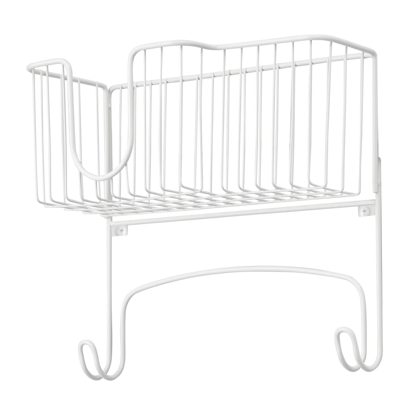 mDesign Wall Mounted Ironing Board Holder - Steel Ironing Board Rack for Easy Organisation - includes Basket for Iron Storage - White
