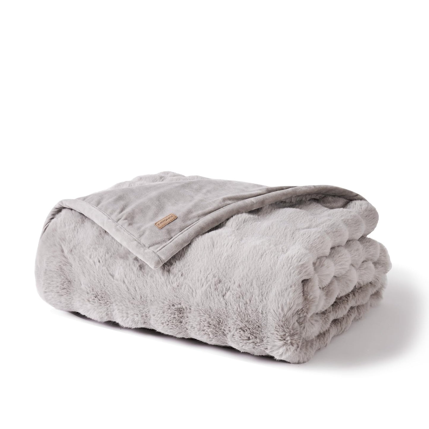 EverGrace Ultra Soft Luxury Fluffy Faux Rabbit Fur Throw Blanket, Thick Warm Bubble Throw for Bed, Cozy Plush Reversible Blankets for Couch, Chair, Sofa, Taupe, 50x60 Inches