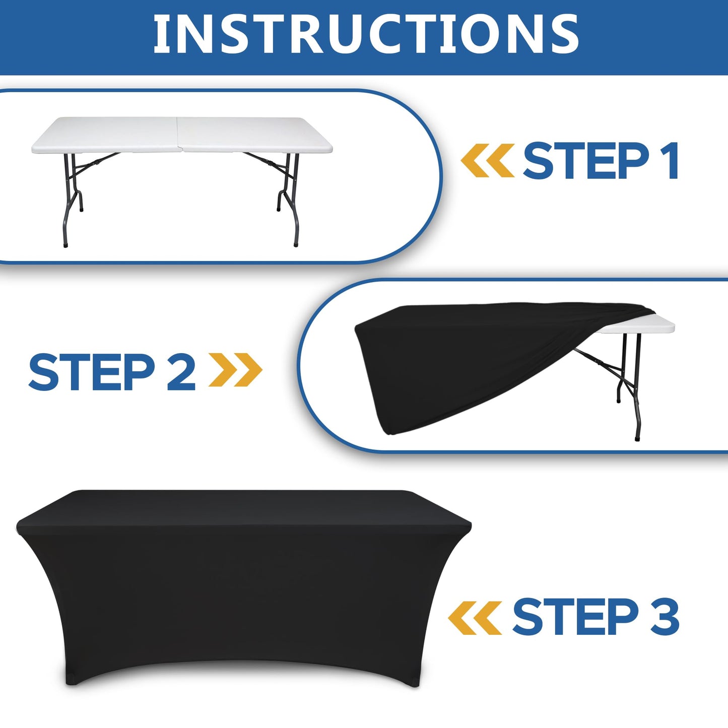 Enjoyidea Table Cloths for 6 Foot Rectangle Tables-8 Pack Black Fitted Stretch Table Cover-Spandex Elastic 6ft Folding Tablecloth for Party Vendor Booth Display Banquet Buffet Event Craft Trade Show
