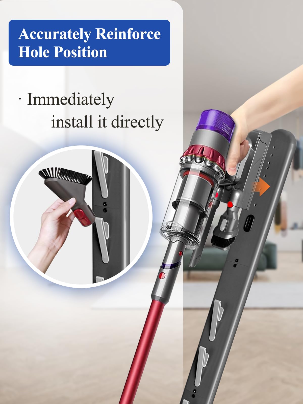 boailydi Sturdy Metal Vacuum Stand for Dyson Gen5 V15 V12 V11 V10 V8 V7 V6 , Freestanding Standing Holder w/Hidden Cable Design & 4 Hooks, Space-Saving Storage Rack for Cordless Vacuums, Deep Gray