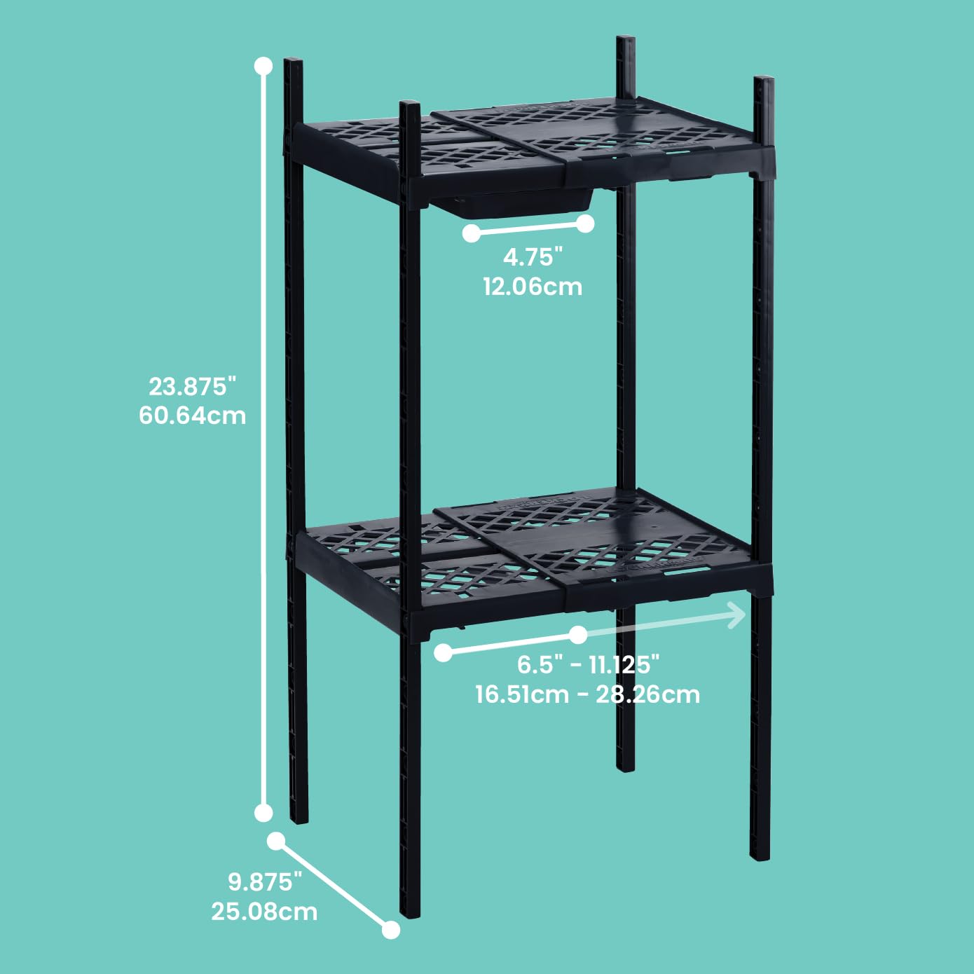 LockerMate Double Locker Shelf, Adjustable Width and Height to Fit Most School Lockers, Black