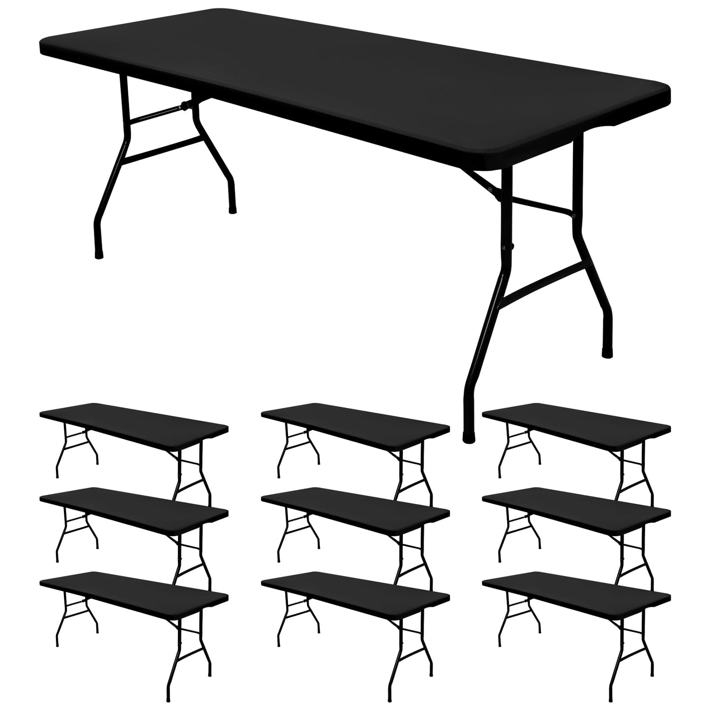 10 Pack Stretch Fabric Table Top Cap Cover, fits 6' Tables, Spandex Table Covers Washable Elastic Universal Rectangle Tablecloth Protector for Indoor Outdoor Party Picnic Wedding, Black, 30" W x 72" L
