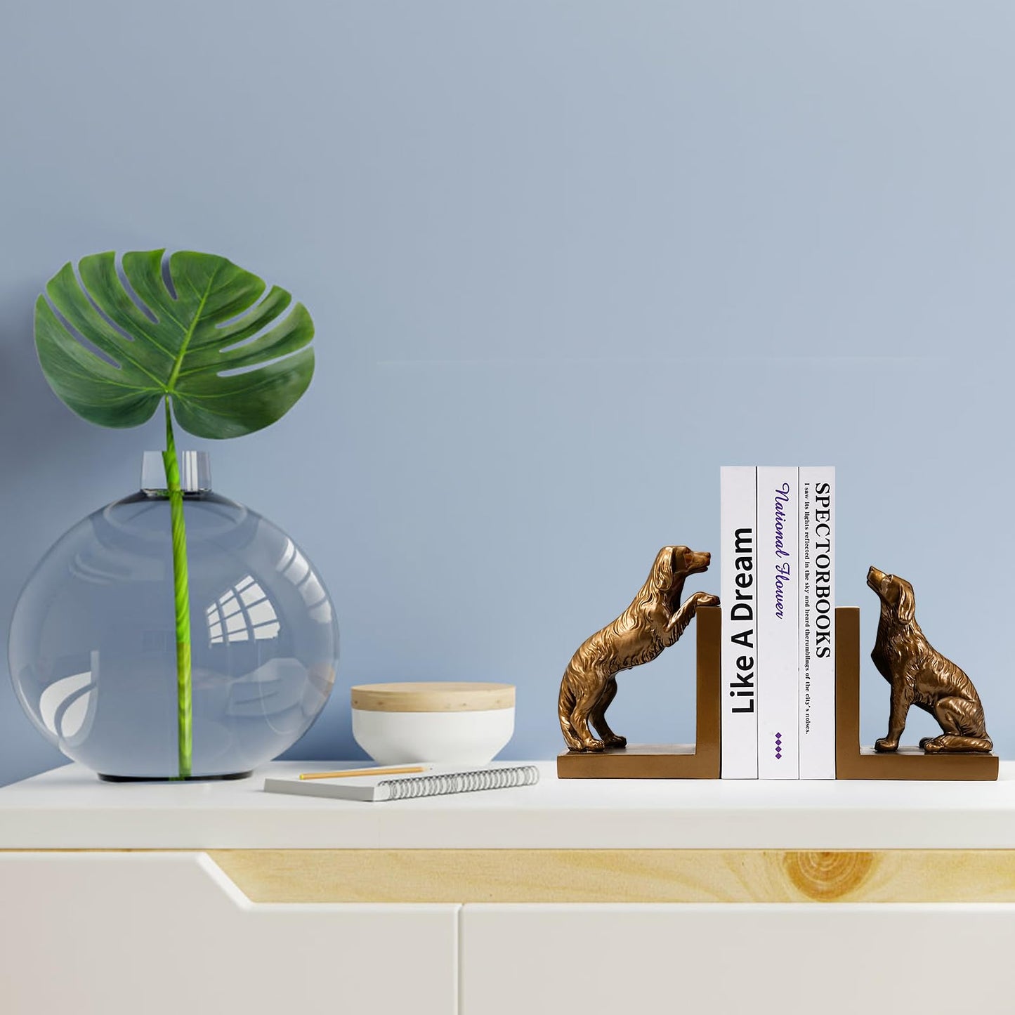Dog Bookends, Book Ends for Shelves to Hold Books Heavy Duty, Creative Resin Book Holders for Kitchen Desk Home Office