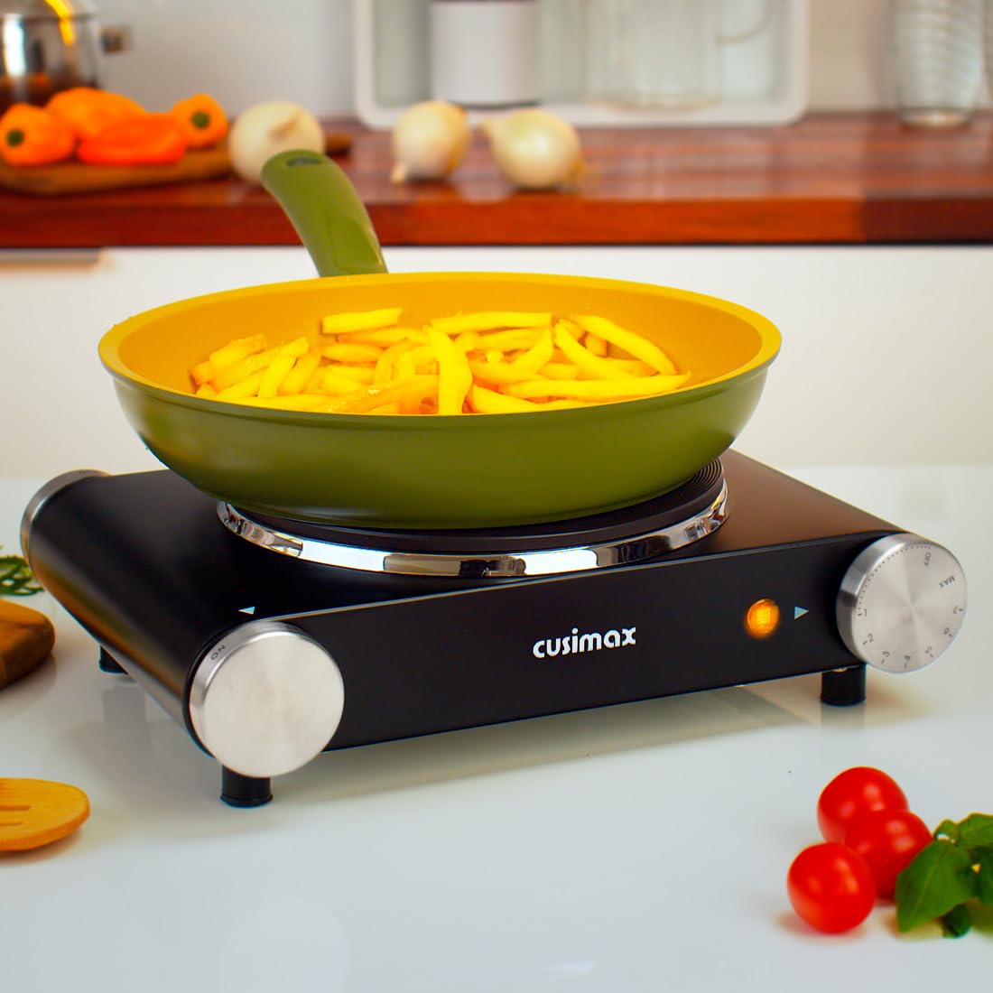 CUSIMAX Electric Burner Hot Plate for Cooking Cast Iron hot plates, Adjustable Temperature Control, Non-Slip Rubber Feet Stainless Steel Easy to Clean, Your Kitchen Assistant