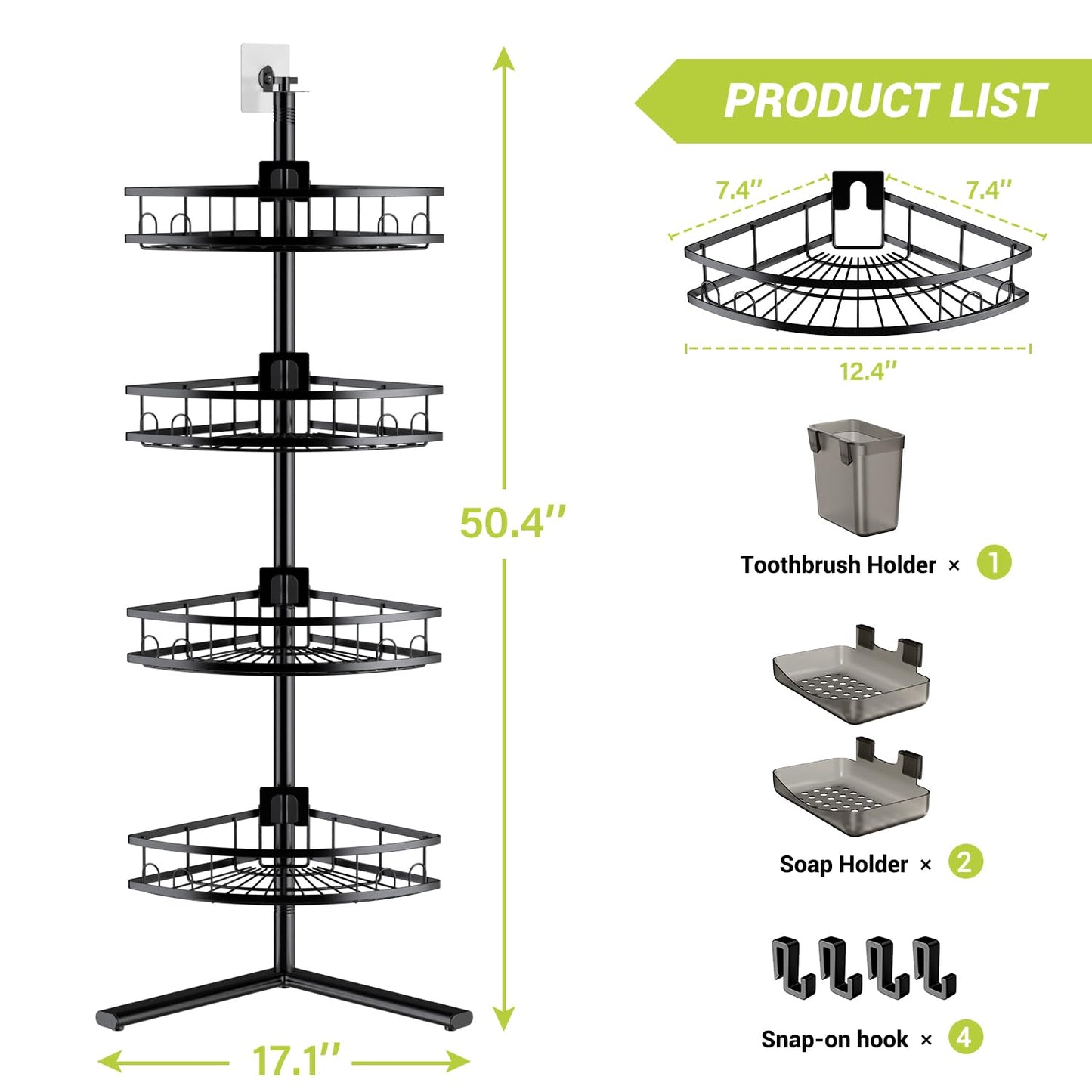 Aitatty Corner Shower Caddy Standing: 4-tier Rustproof Shower Organizer Shelf - Floor Shower Corner Shelf Rack Stand for Bathroom Black