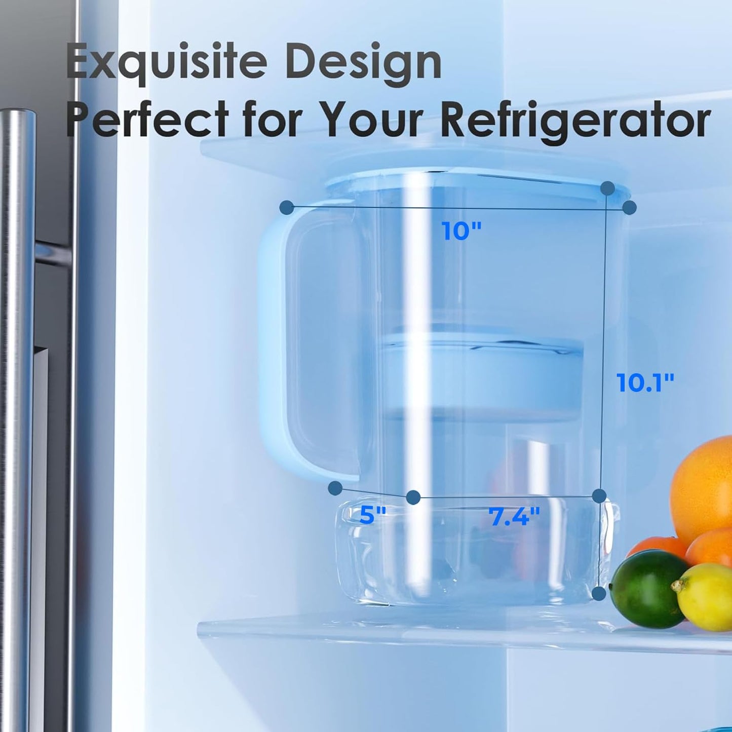 Waterdrop PT-07B-A Alkaline Water Filter Pitcher, 10-Cup, Healthy, Clean & Toxin-Free Mineralized Alkaline Water, Up to 100 Gallons, Improves Coffee Taste, Up to pH 9.5, BPA-Free, Blue