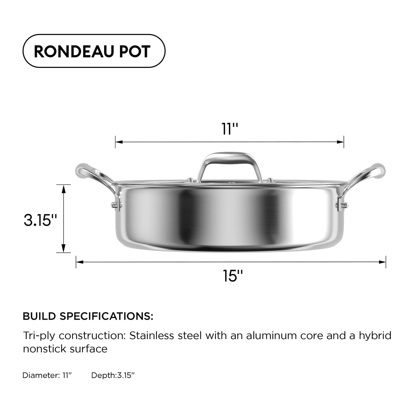 COOKER KING 5QT Stainless Steel Saute Pan with Lid, Hybrid Nonstick Deep Saute Pan, Chicken Fryer, Tri-Ply Clad Even Heat Distribution, Dishwasher-Friendly,Oven Safe to 900°F, Induction Compatible