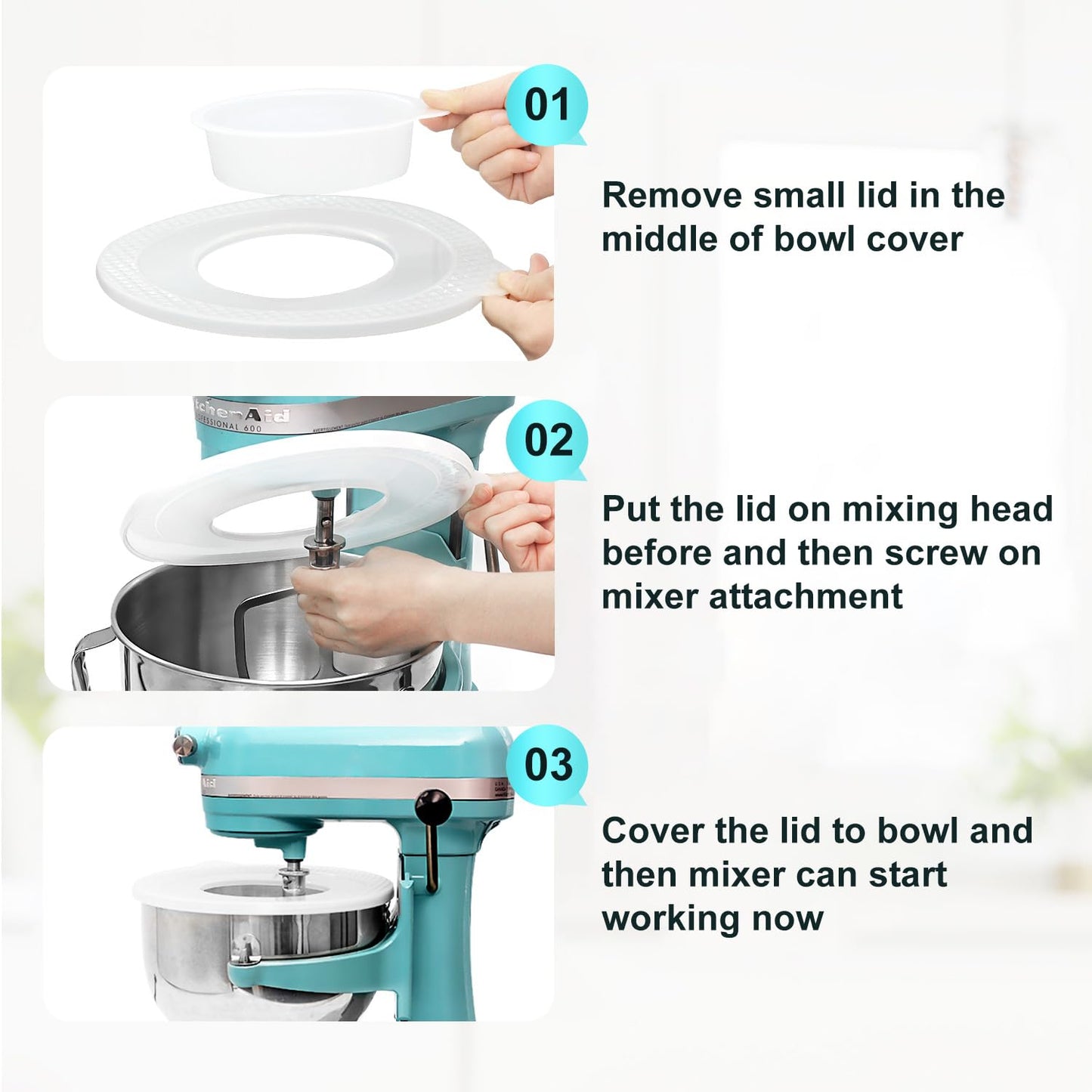 Stainless Steel Mixer Bowl & Mixer Bowl Lid Cover, Compatible with KitchenAid Series 5.5-6 QT Lift Stand Mixer, Suitable for KV25, KV25, KP26, KB26, Dishwasher Safe, Ergonomic Handle, Heavy Duty