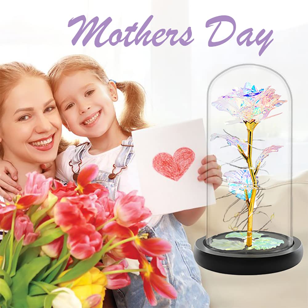 Fvawe Mothers Day Rose Gifts for Mom, Birthday Gifts for Women Moms, Galaxy Crystal Light Up Rose in A Glass Dome, Mothers Day Flowers Presents Girlfriend Wife Sister Grandma Mother Mom from Daughter