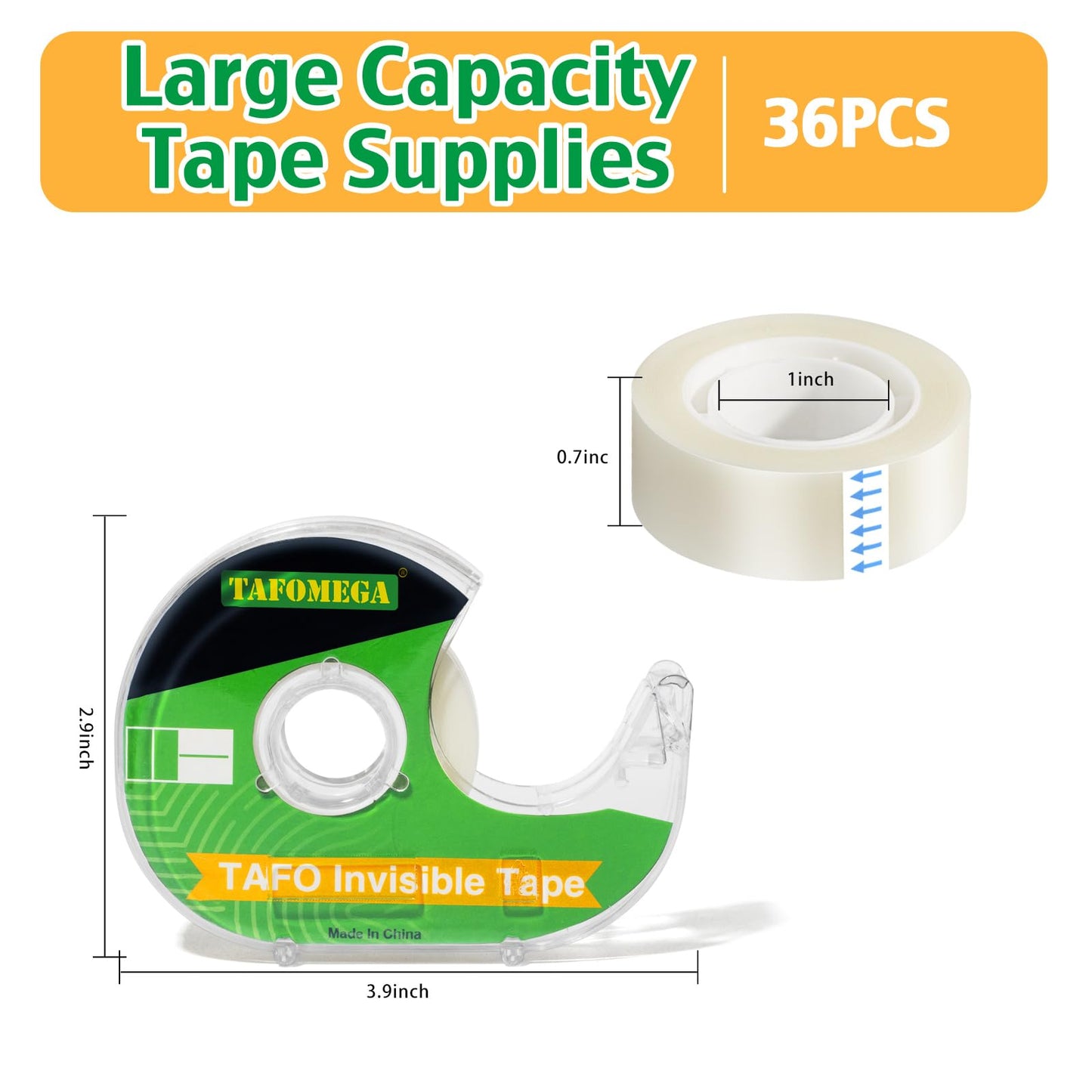 Tafomega Invisible Clear Tape Bulk Rolls,36 Packs Gift Wrapping Tape for School Office Craft Job with Dispenser Frosted Writable-7/10 X 1000 Inches