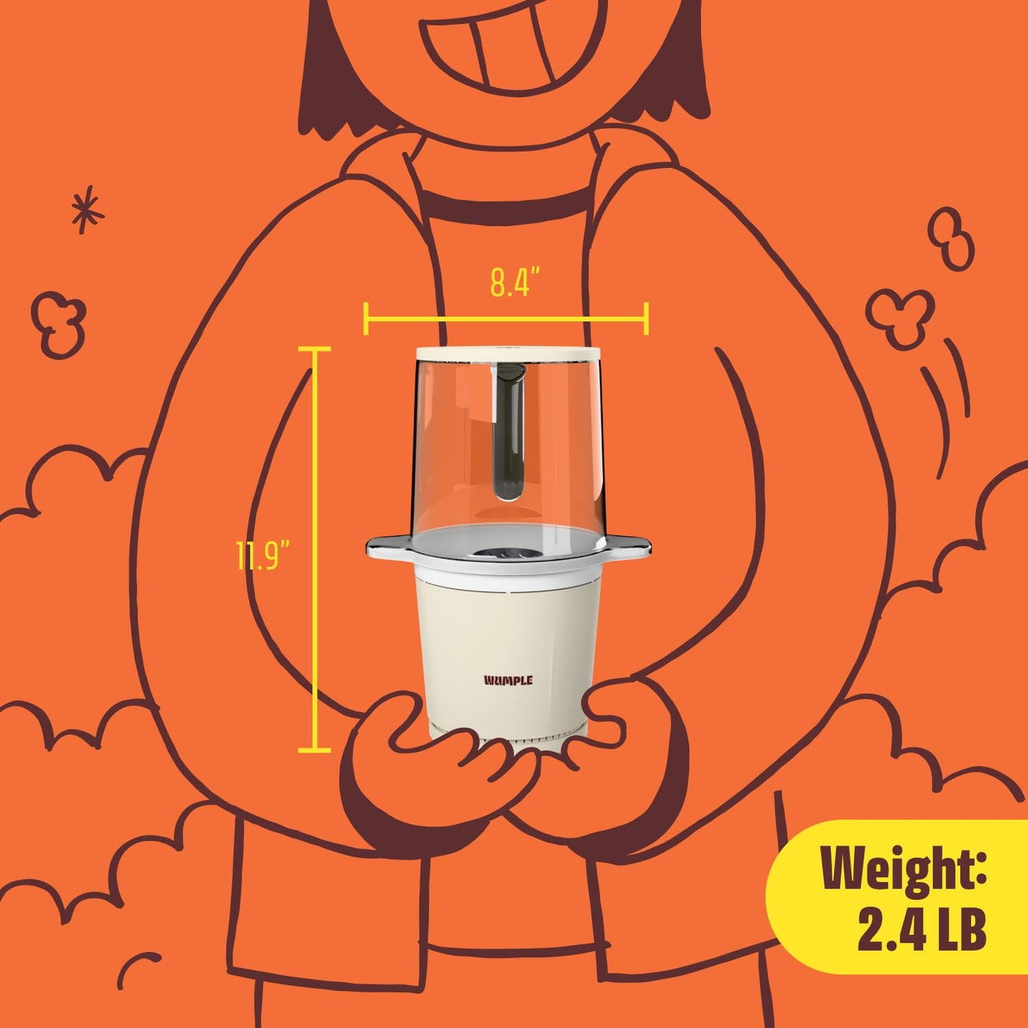Wumple Air Popper Popcorn Machine - 10-Cup Air Pop Popcorn Maker with Measuring Cup - Hot Air Popped Oil-Free Compact Popcorn Popper - Movie Nights & Parties - Cream