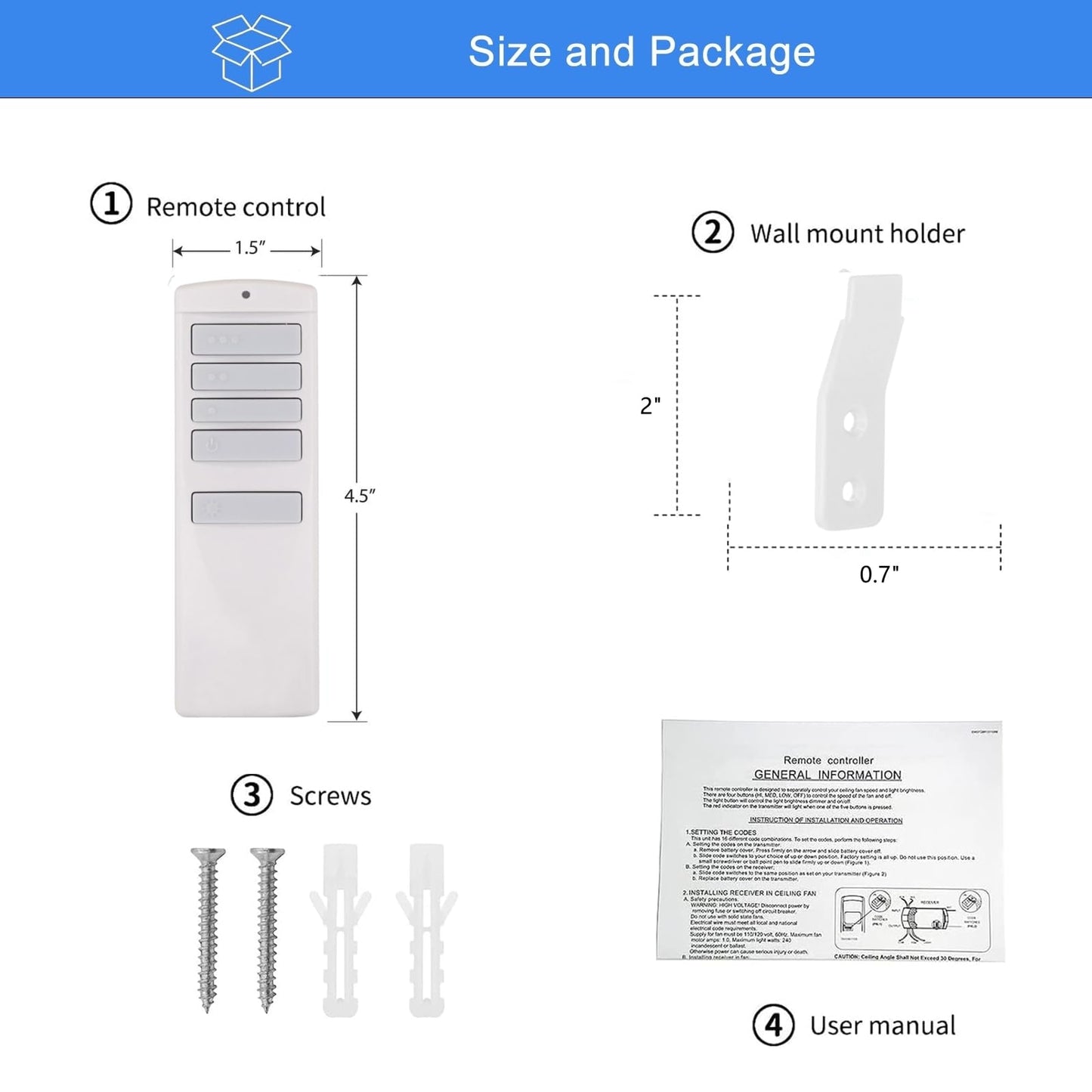 Replacement Remote for Harbor Breeze Ceiling Fan Remote Control, Light Dimmer 3-Speed Wall Mount for A25-TX001-R1, A25-TX005R, A25-TX013, ZJF-RT01A,315MHz(Remote Only)