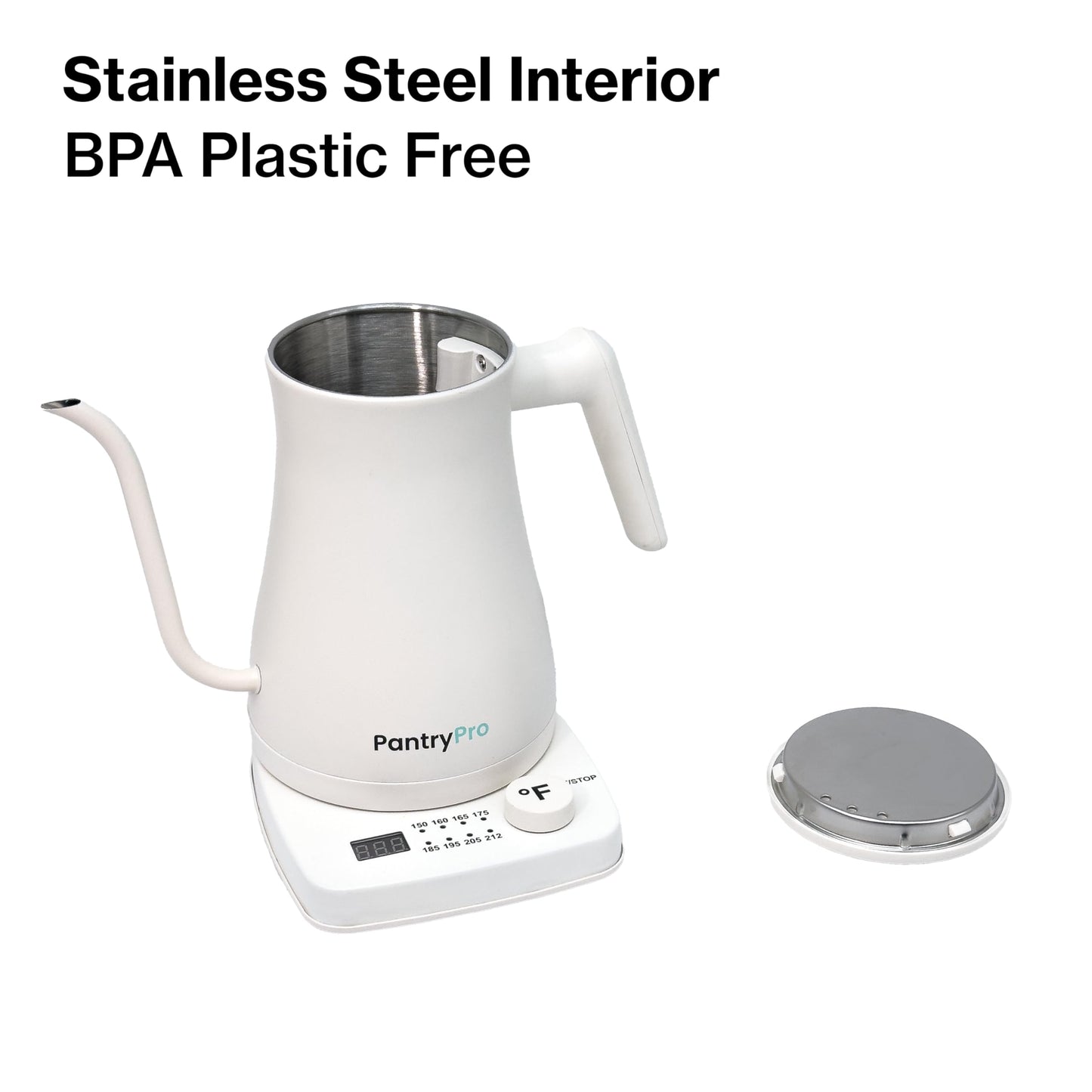 1.0L 1500W Gooseneck Electric Kettle - Stainless Steel Interior - Rapid-Boil - Auto Shut-Off, Boil-Dry Protection, Temperature Control, LED Indicator - White by The Display Guys