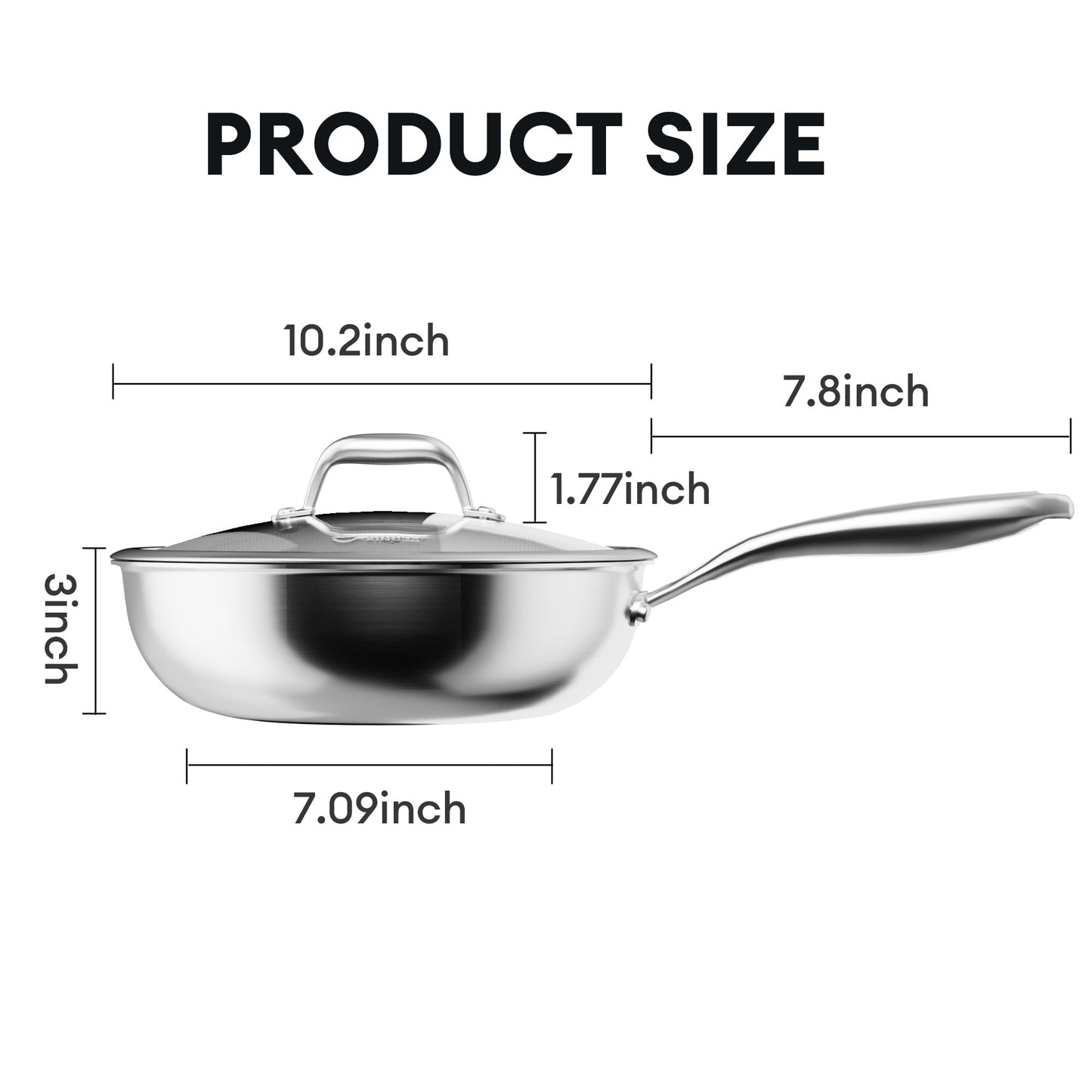 COOKER KING 10-Inch Hybrid Stainless Steel Wok with Lid, Nonstick Stir Fry Pan & Deep Frying Pan, Tri-Ply Clad Honeycomb Everyday Pan, Induction Ready, Oven & Dishwasher Safe, PFOA Free
