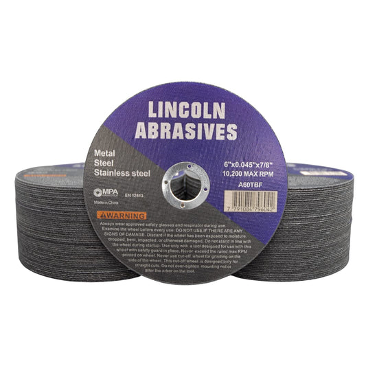 100 Pack 6" Cut-Off Wheels Lincoln Abrasives .045" Metal & Stainless Steel