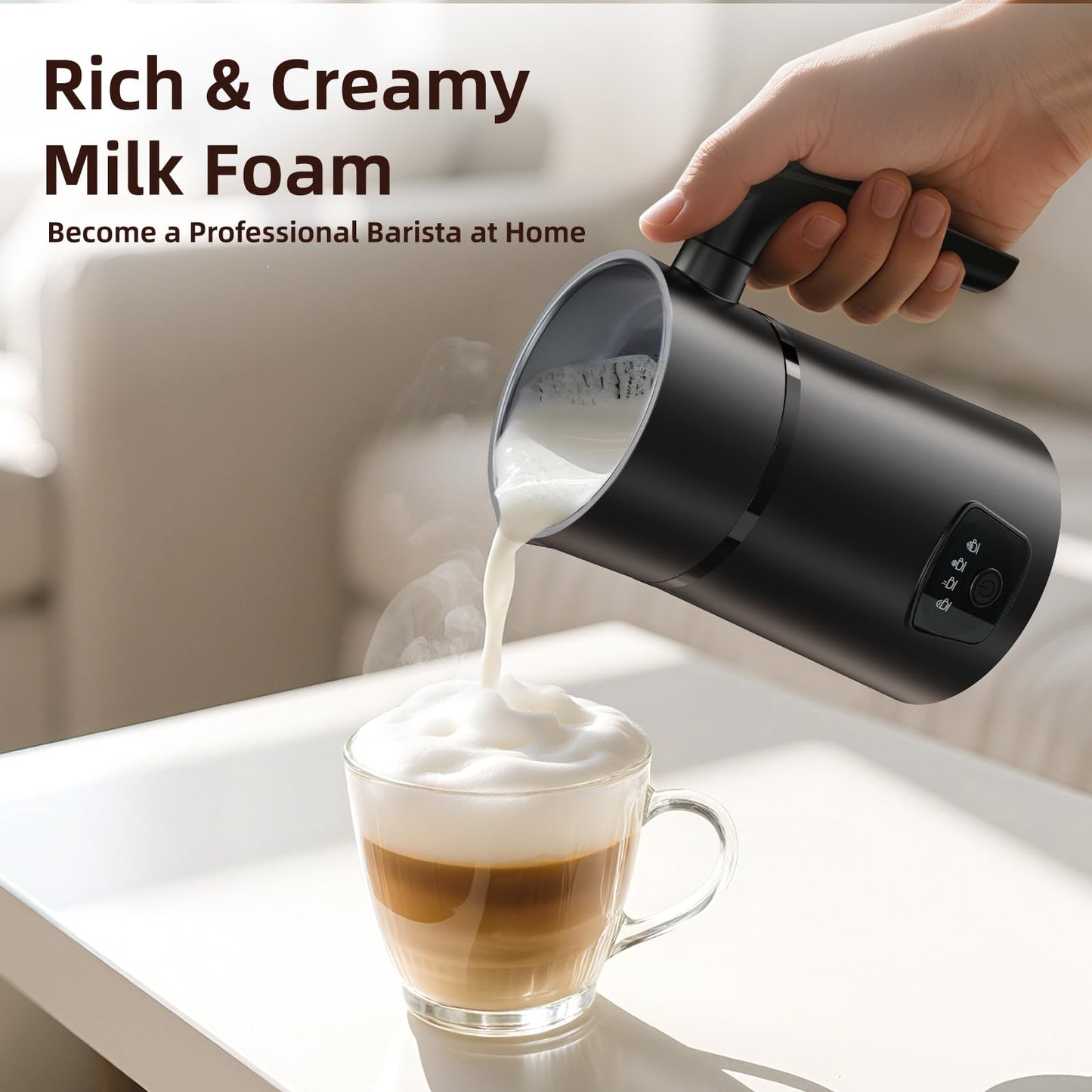 AGORVIO Milk Frother, 4-in-1 Electric Milk Steamer, Warm and Cold Foam Maker, 1 min Fast Frothing, 11.8 oz/350 ml Milk Warmer, Frother for Coffee Latte, Cappuccino, Macchiato, Auto Shut-Off