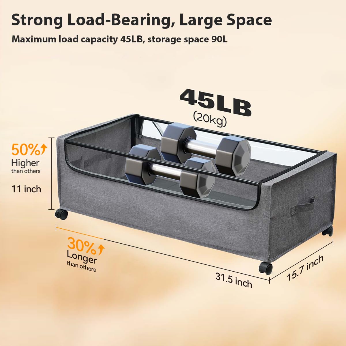 FOUCSSOMEI Under Bed Storage with Wheels, Rolling Under bed Storage with Metal Frame, Under Bed Shoe Storage for Space Saving, Zippered Clear Lid, Heavy-Duty Steel Base for Clothes