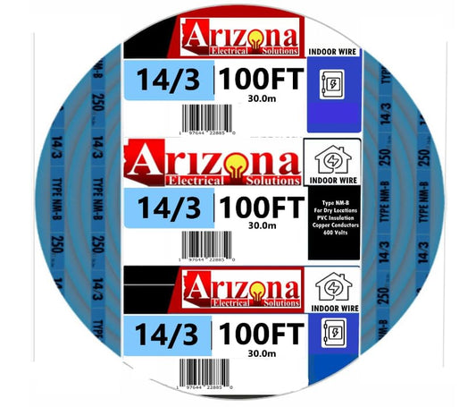 100 Feet 14/3 Type NM-B Copper. #14 AWG, 3 Conductors with Ground. Insulated Jacket Blue