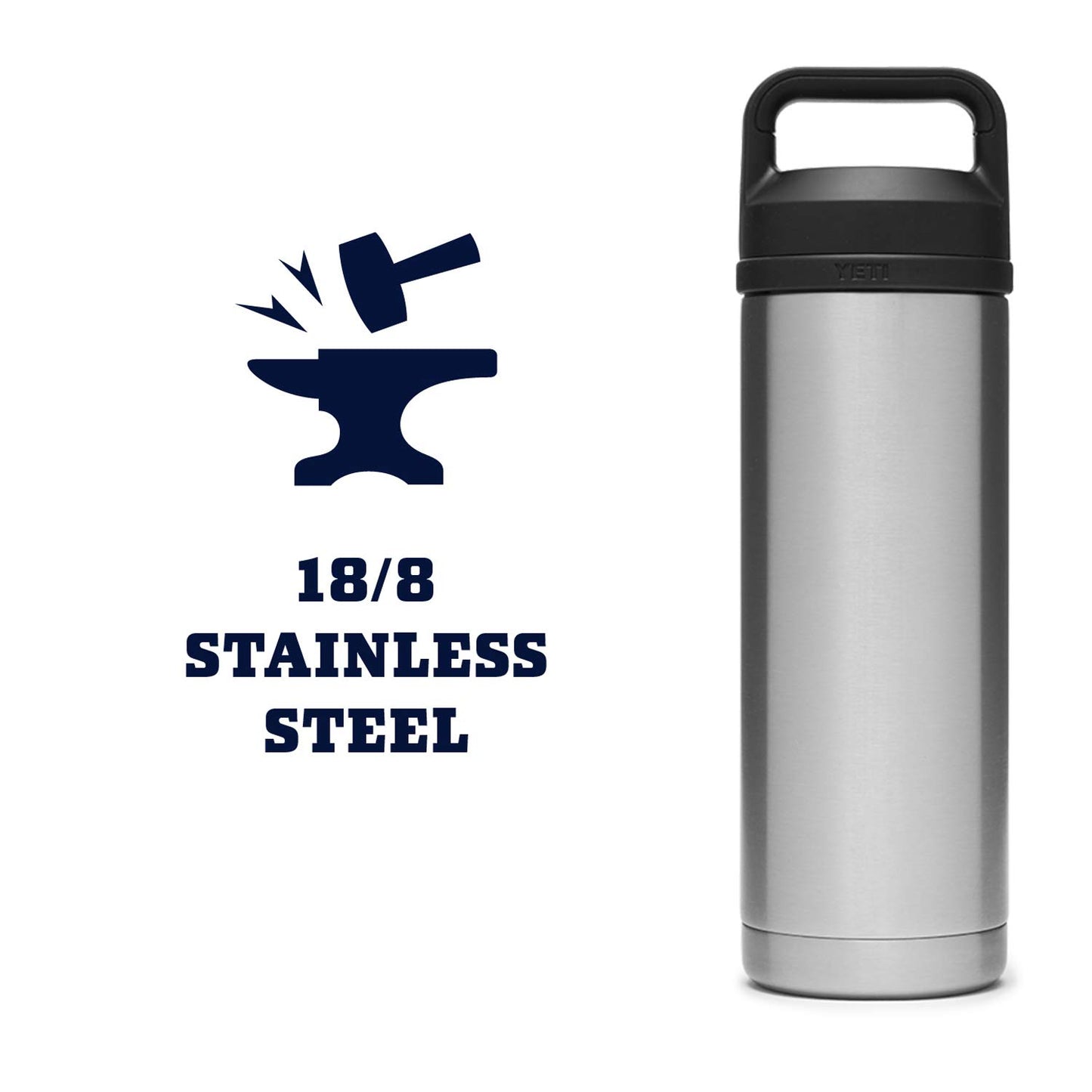 YETI Rambler 18 oz Bottle, Leakproof, Vacuum Insulated, Stainless Steel with Chug Cap, Stainless