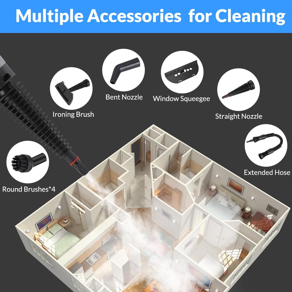 Handheld Pressurized Steam Cleaner with 12 pcs Accessories, Portable Steamer for Cleaning, Steam Cleaner for Home Use, Steamer for Cleaning Car, Furniture, Floor, Upholstery, Grout and Tile, Green