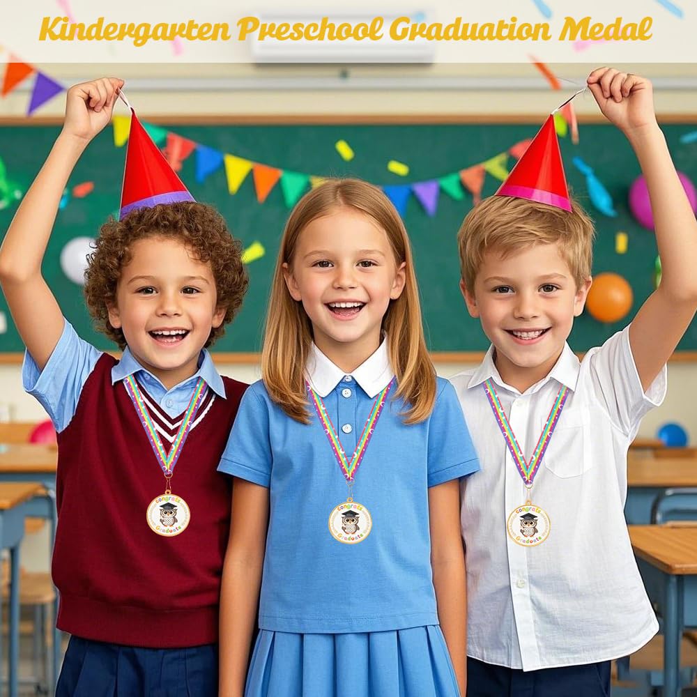 Kindergarten Preschool Graduation Medal 2026, 24Pcs Prek Graduation Medals for Kids Student Graduating Award Medallion with Rainbow Neck Ribbon, Kindergarten Preschool Prek Graduation Gift Party Decor