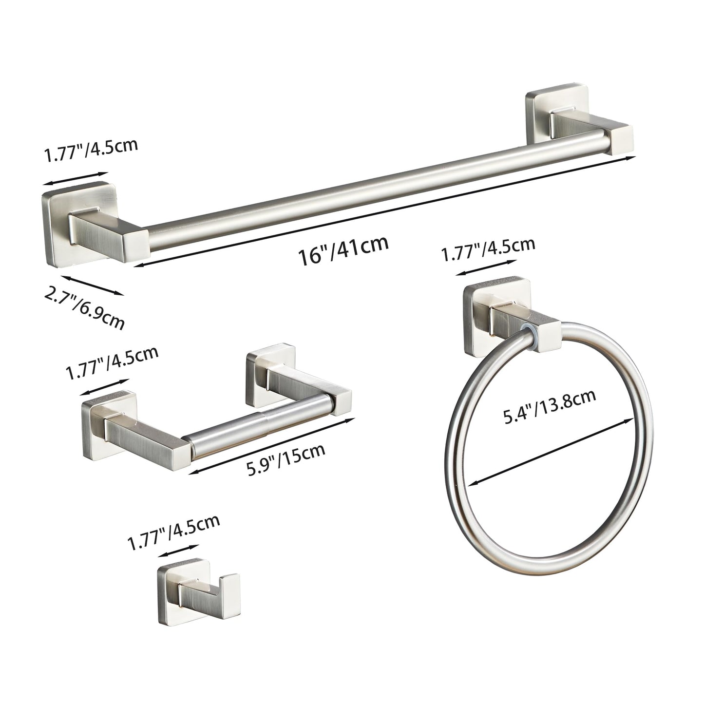 Brushed Nickel Bathroom Hardware Set 4 Pieces,Towel Bar Set Stainless Steel Wall Mounted, Includes 16In Hand Towel Bar, Towel Ring, Robe Towel Hooks,Toilet Paper Holder, Bathroom Towel Rack Set…