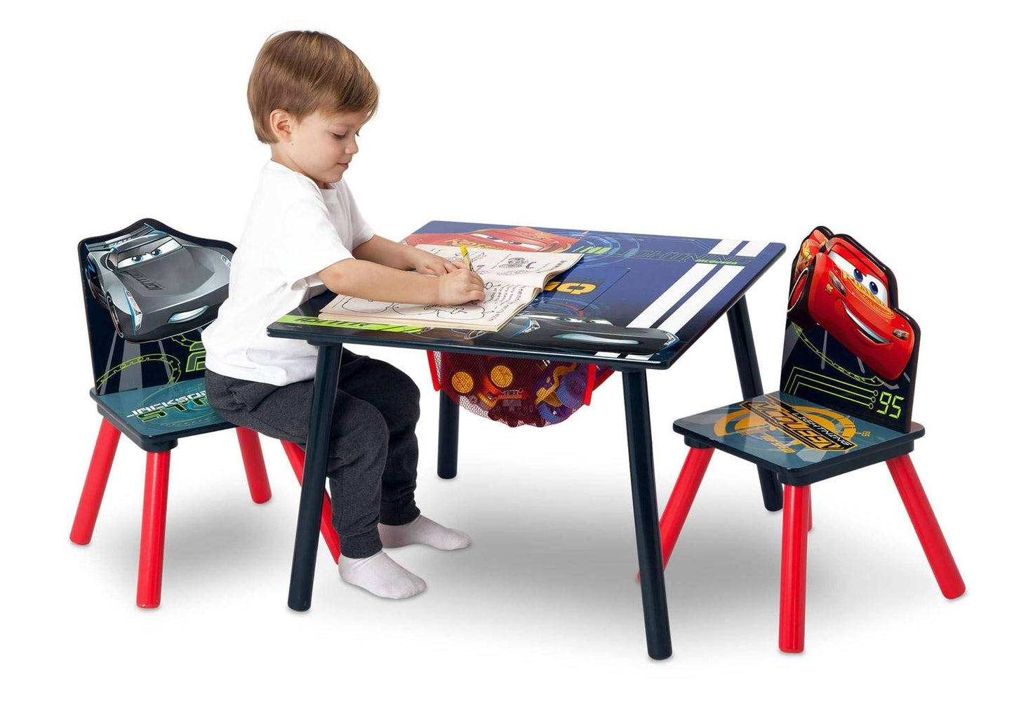 Delta Children Kids Table and Chair Set With Storage (2 Chairs Included) - Ideal for Arts & Crafts, Snack Time, Homework & More, Disney/Pixar Cars, 3 Piece Set