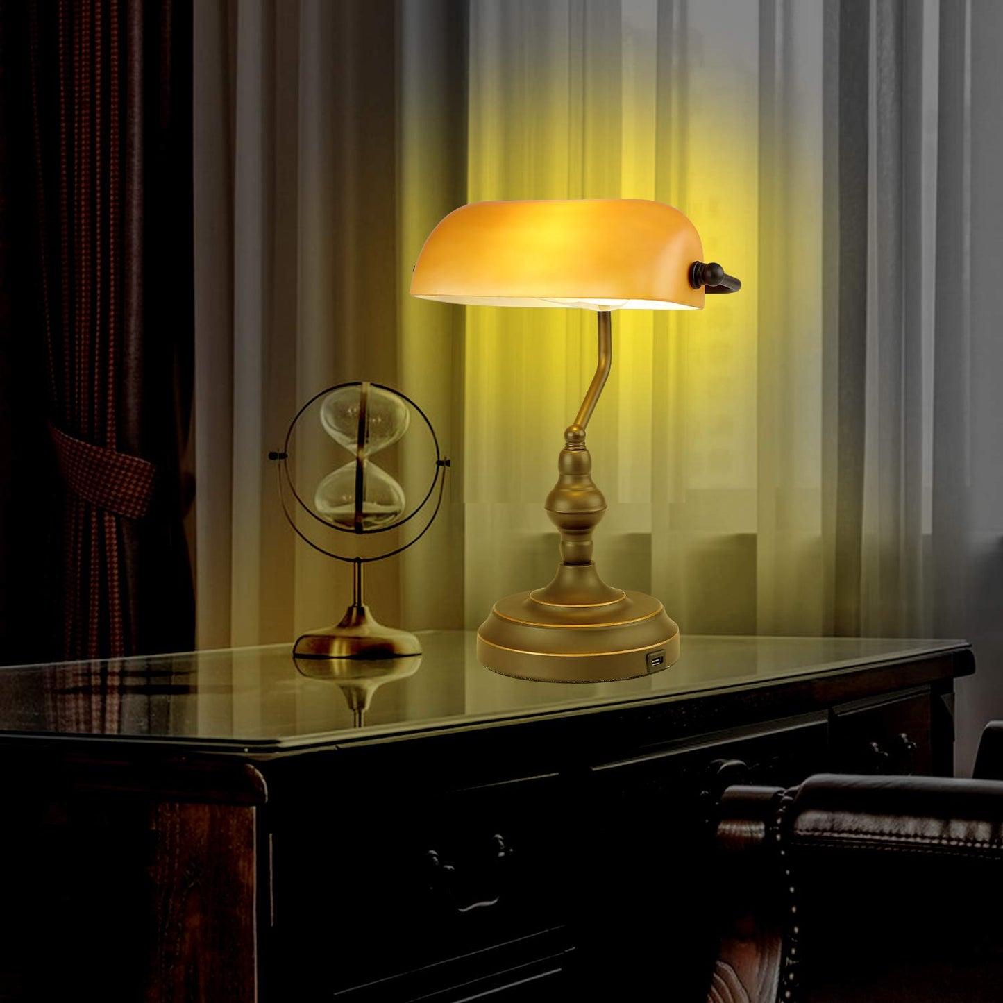 Liylan Banker Desk Lamp Touch Control, Vintage Banker's Desk Lamp with USB-A Port, 3 Way Dimmable Desk Lamps, Farmhouse Library Lamp Oil Rubbed Bronze for Office, Study Room