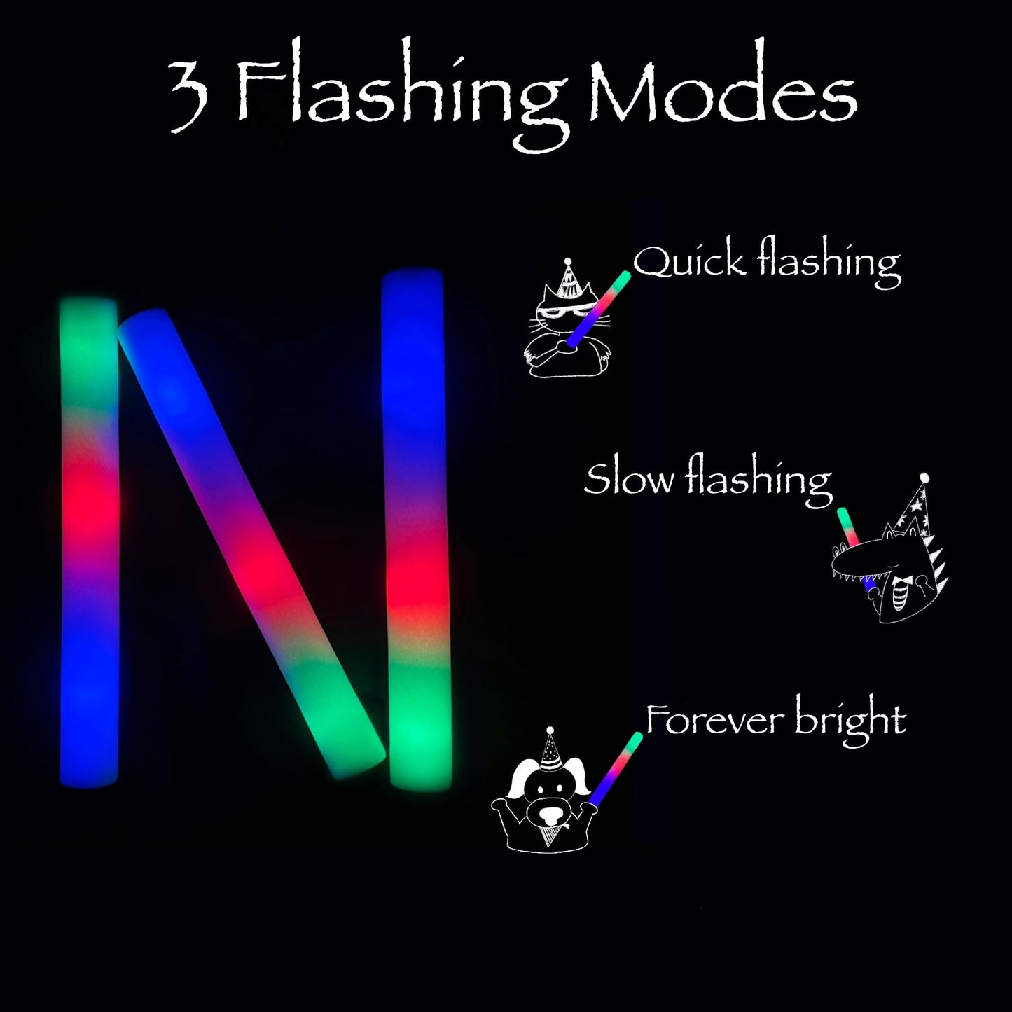 100-Bulk Pack Glow Foam Sticks – UltraBright 3 Flashing Modes, great for kids’ parties, Halloween, school events, campouts & more. From a fun-loving, U.S.-owned small business!