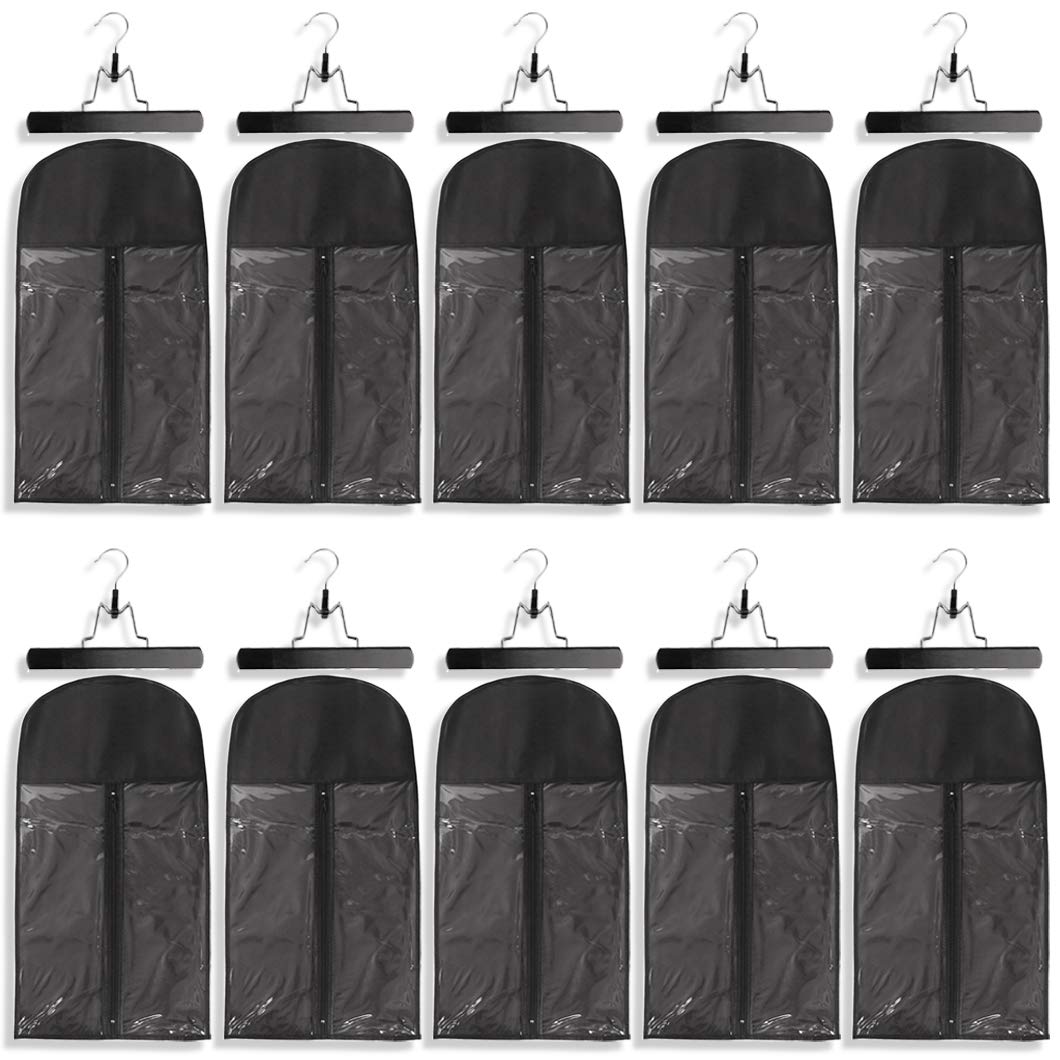 10 Pack Hair Extension Storage Bag Hair Extension Hanger Strong Holder Dust-proof Portable Suit with Transparent Zip Up Closure- Lightweight, Waterproof and Portable (Black)