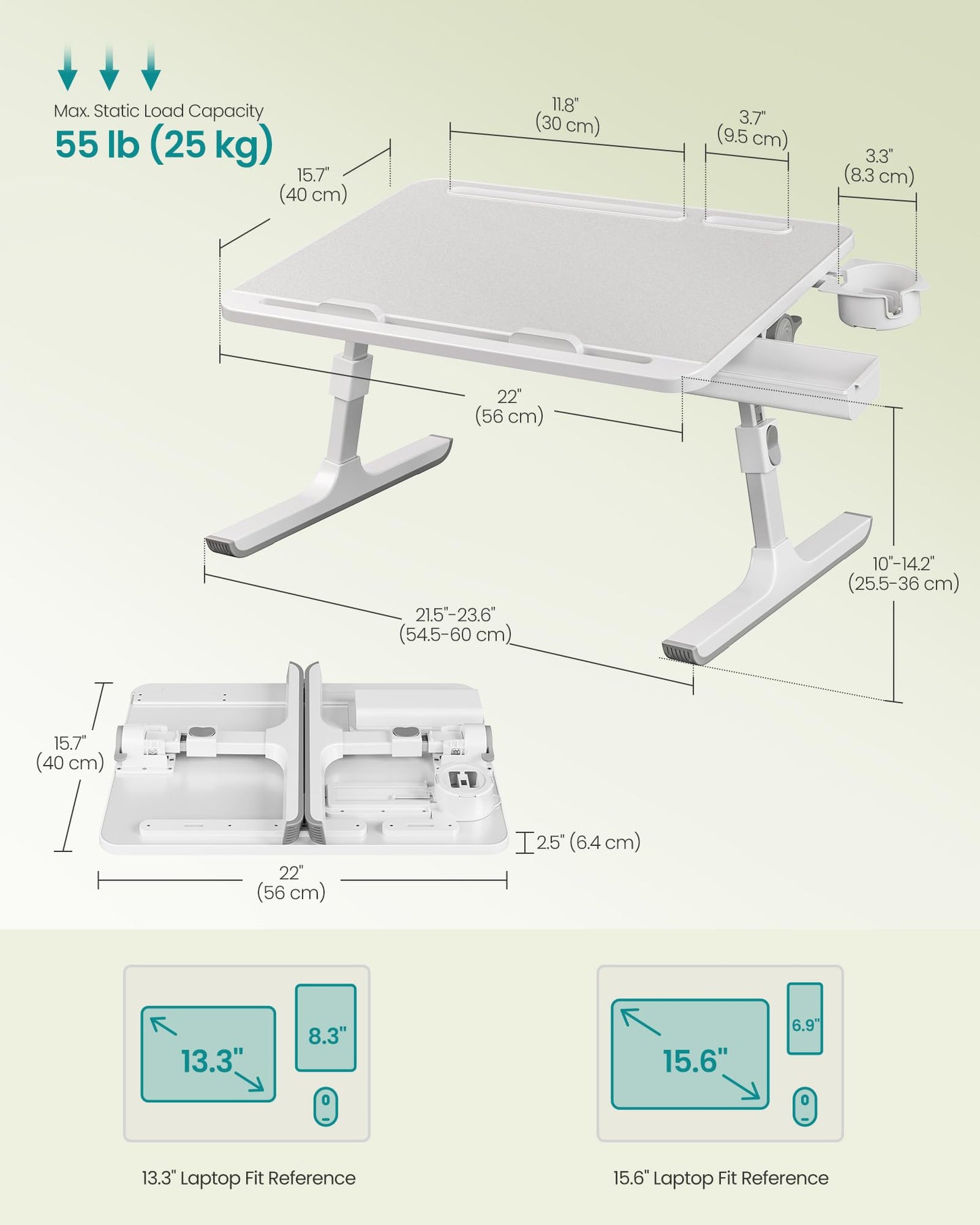 SONGMICS Bed Laptop Desk, Foldable Bed Desk for Laptop, 15.7 x 22 Inches Large Desktop, 120° Stepless Tilt, Adjustable Height, Cup Holder, Tray, Portable Bed Sofa Table, Gray ULLD113GZ01