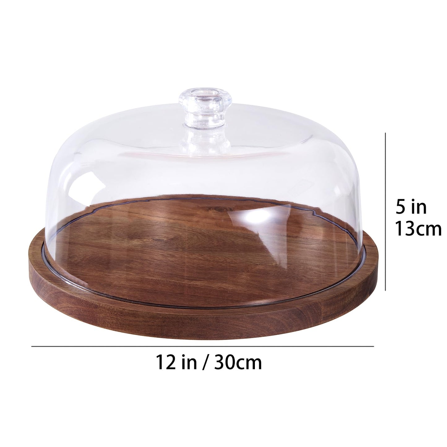 LiTY Cake Stand with Lid, Acacia Wood 12in Round Cake Holder, 2-in-1 Dessert Table Display Set & Charcuterie Board for Cheese, Chips & Dips, Nachos, Fruit Platter, Large Acrylic Cake Dome Cover