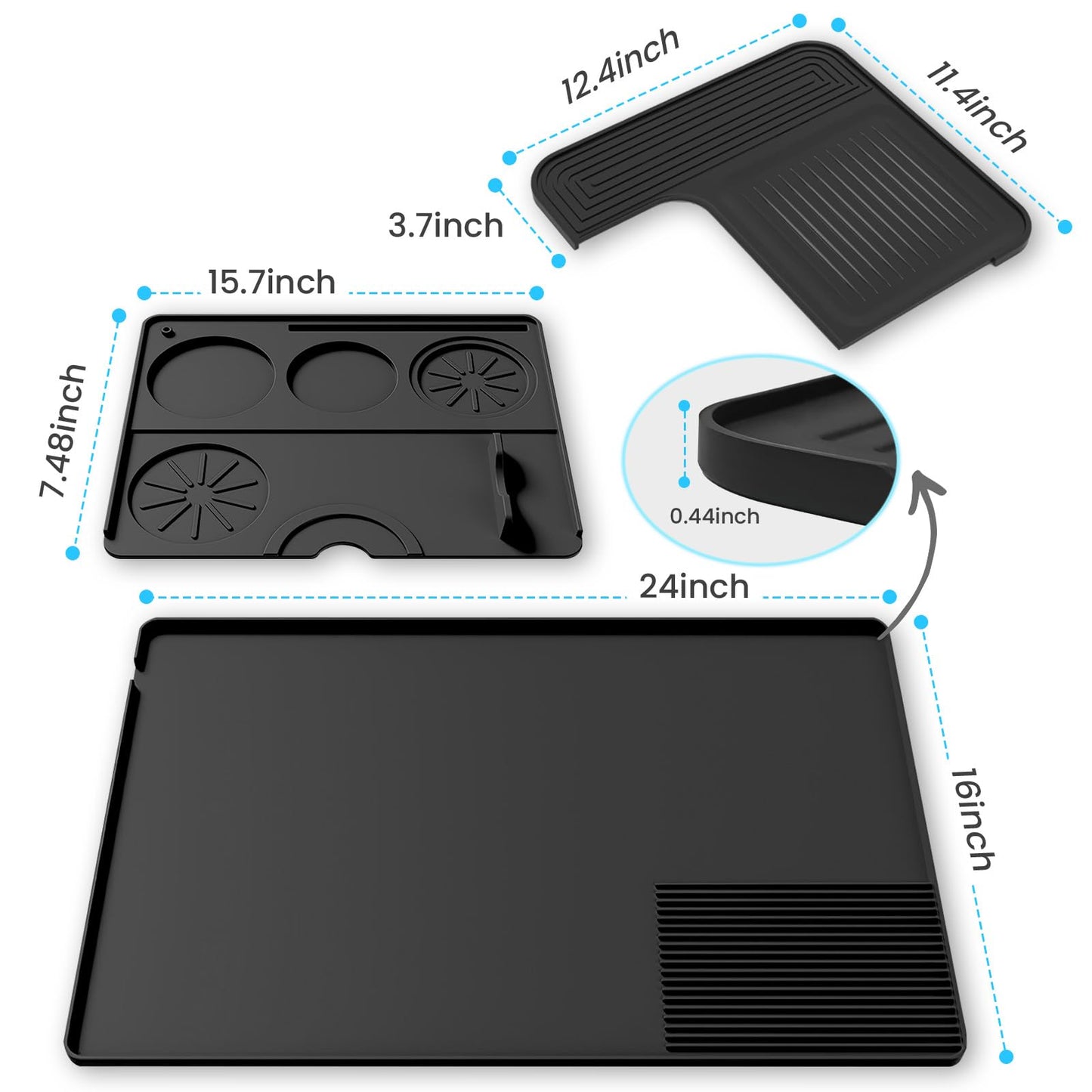 Silicone Coffee Maker Mat for Ninja Luxe ES601 & ES701: 3-in-1 Top Mat + 24"x16" Coffee Bar Mat + Espresso Tamping Mat β Food-Grade Silicone, Waterproof, Non-Slip, Heat-Resistant Coffee Accessories