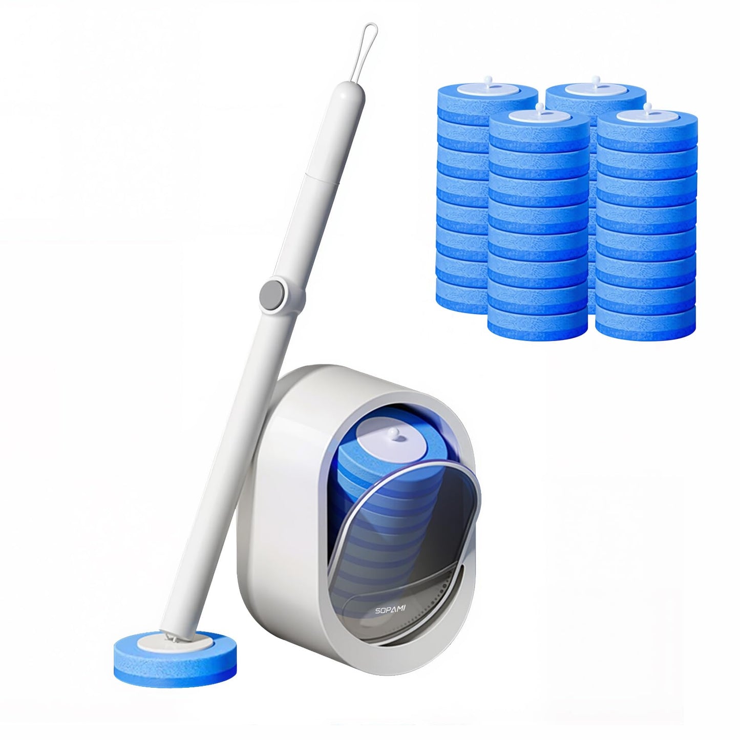 SOPAMI Disposable Toilet Cleaning System - Toilet Wand Kit with 32 High-Performance Refills, Wall Mounted Toilet Brush and Holder for Deep Cleaning Bathroom 32pcs