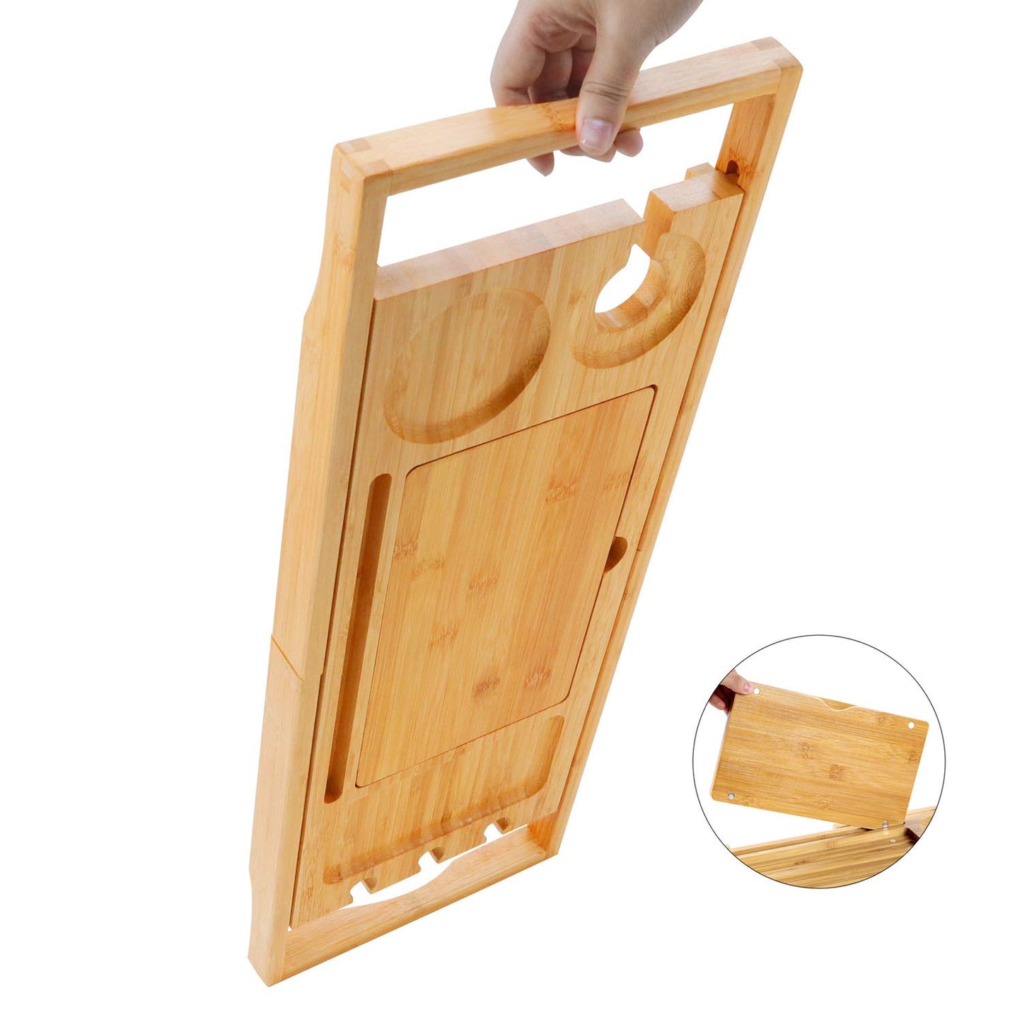 Utoplike Bamboo Bathtub Caddy Tray Bath Tray for Tub, Adjustable Bathroom Bathtub Organizer with Book Tablet Wine Glass Cup Towel Holder (24.5"-37.4")
