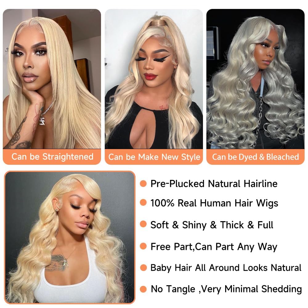 Manyisi 30 Inch 613 13x6 Lace Front Wig Human Hair 200 Density Blonde Body Wave Lace Front Wigs Human Hair Pre Plucked Blonde Wig Human Hair 613 HD Lace Frontal Wigs Human Hair