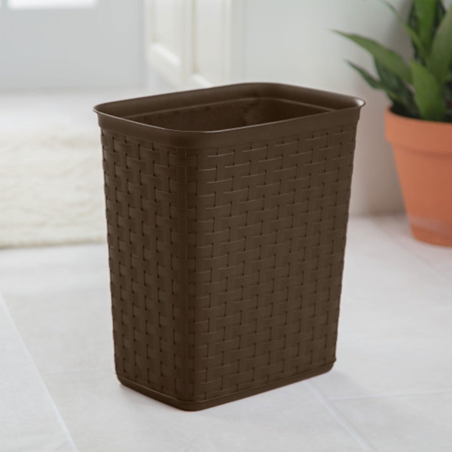 Sterilite 3.4 Gallon Weave Wastebasket, Small, Decorative Trash Can for the Bathroom, Bedroom, Dorm Room, or Office, Espresso Brown, 6-Pack