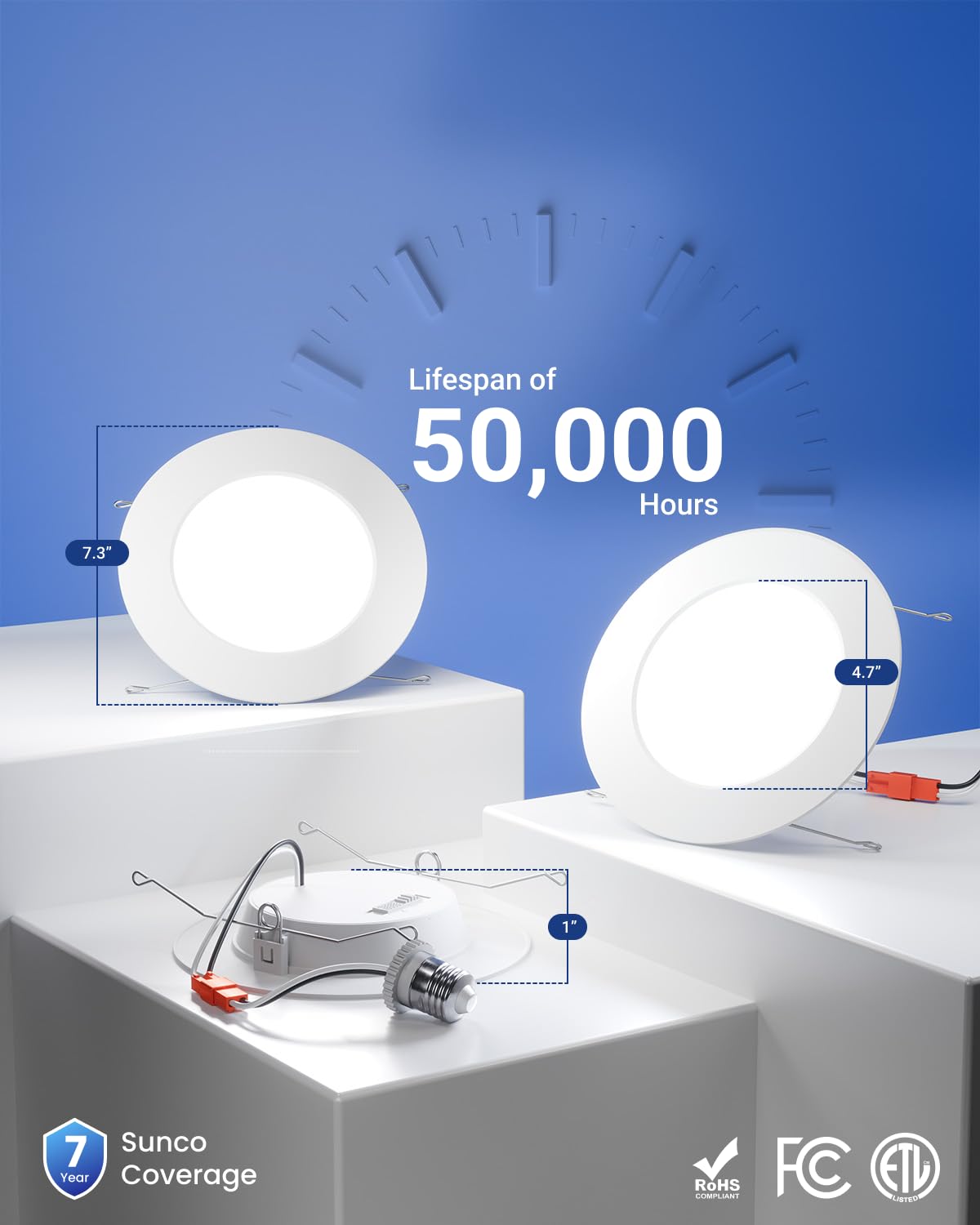 Sunco 12 Pack Retrofit LED Recessed Lighting 6 Inch, Can Lights for Ceiling, 1200 LM, 15W, Selectable CCT 2700K/3000K/4000K/5000K/6000K, Dimmable, Ultra Thin Flat Light Fixture UL.
