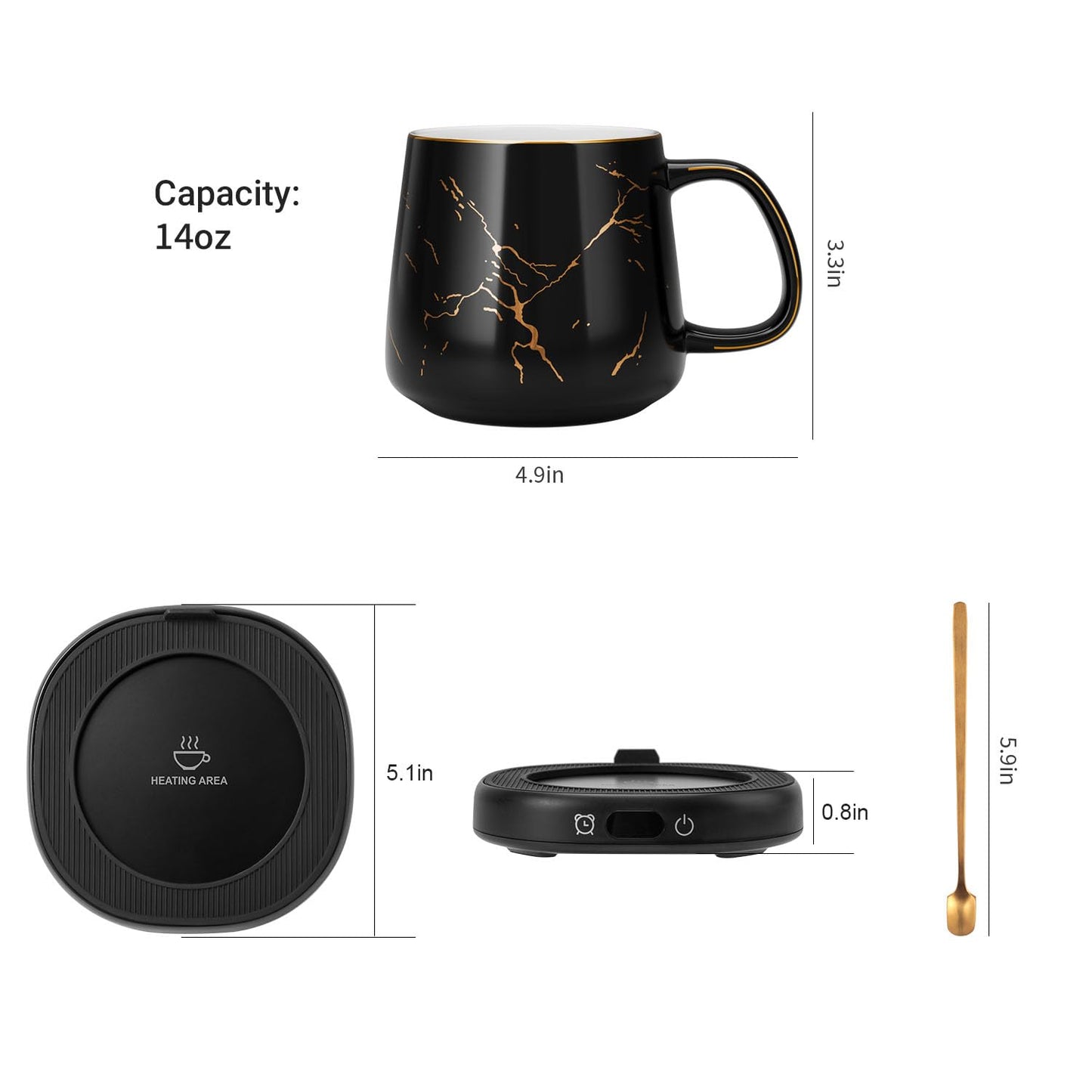 Coffee Mug Warmer & Luxury Marbling Mug Set, Electric Cup Warmer with Auto Shut Off, 4 Temperature Setting Smart Beverage Warmer, 8-Hours Auto Shut Off (Luxury Marbling Mug)