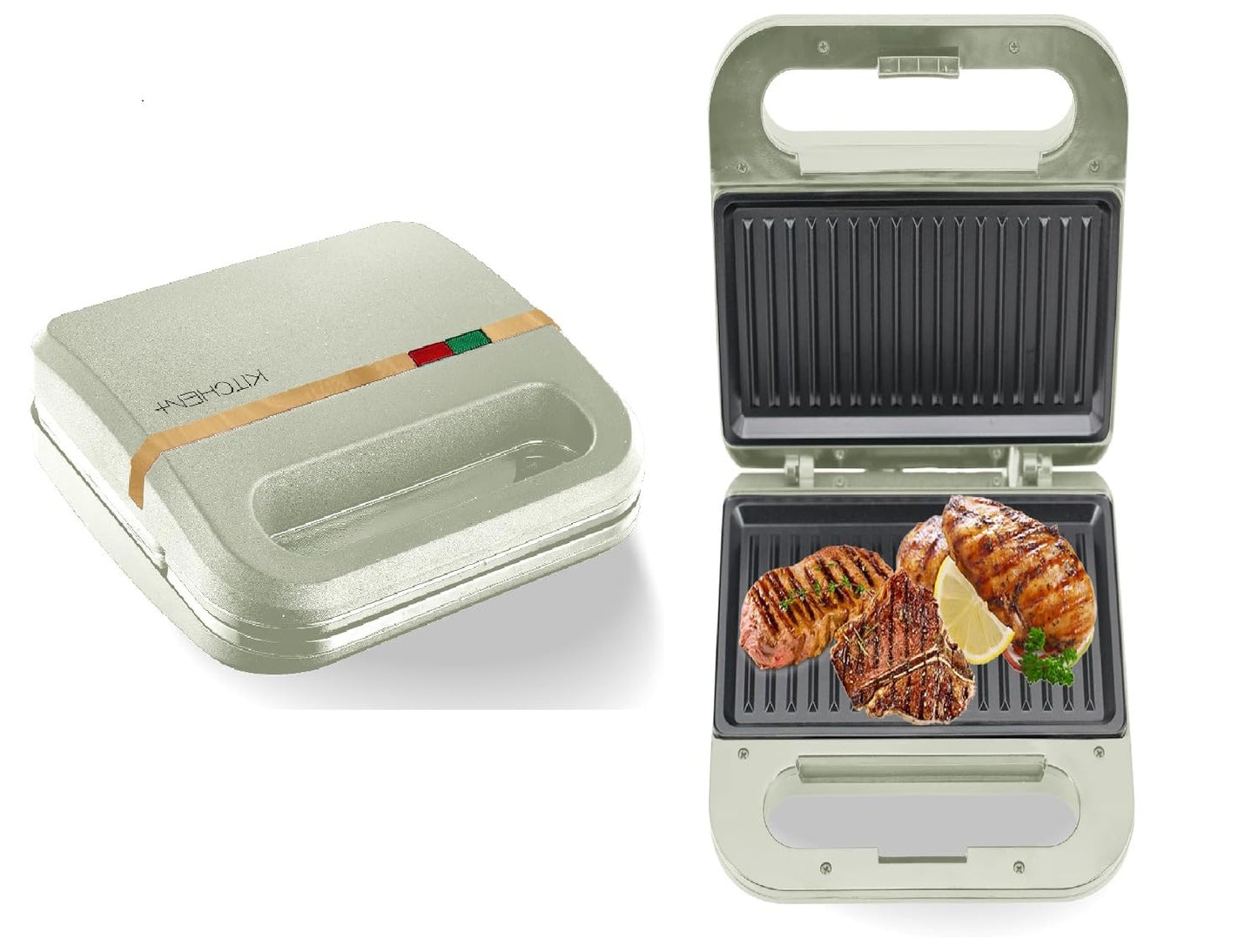 Living+ 9-Inch Electric Grill & Panini Press – Non-Stick Indoor Grill, 2-Slice Panini Grill Press Sandwich Maker with Indicator Lights, Overheat Protection, Cool Touch Housing, Wood Trim Design, 760W