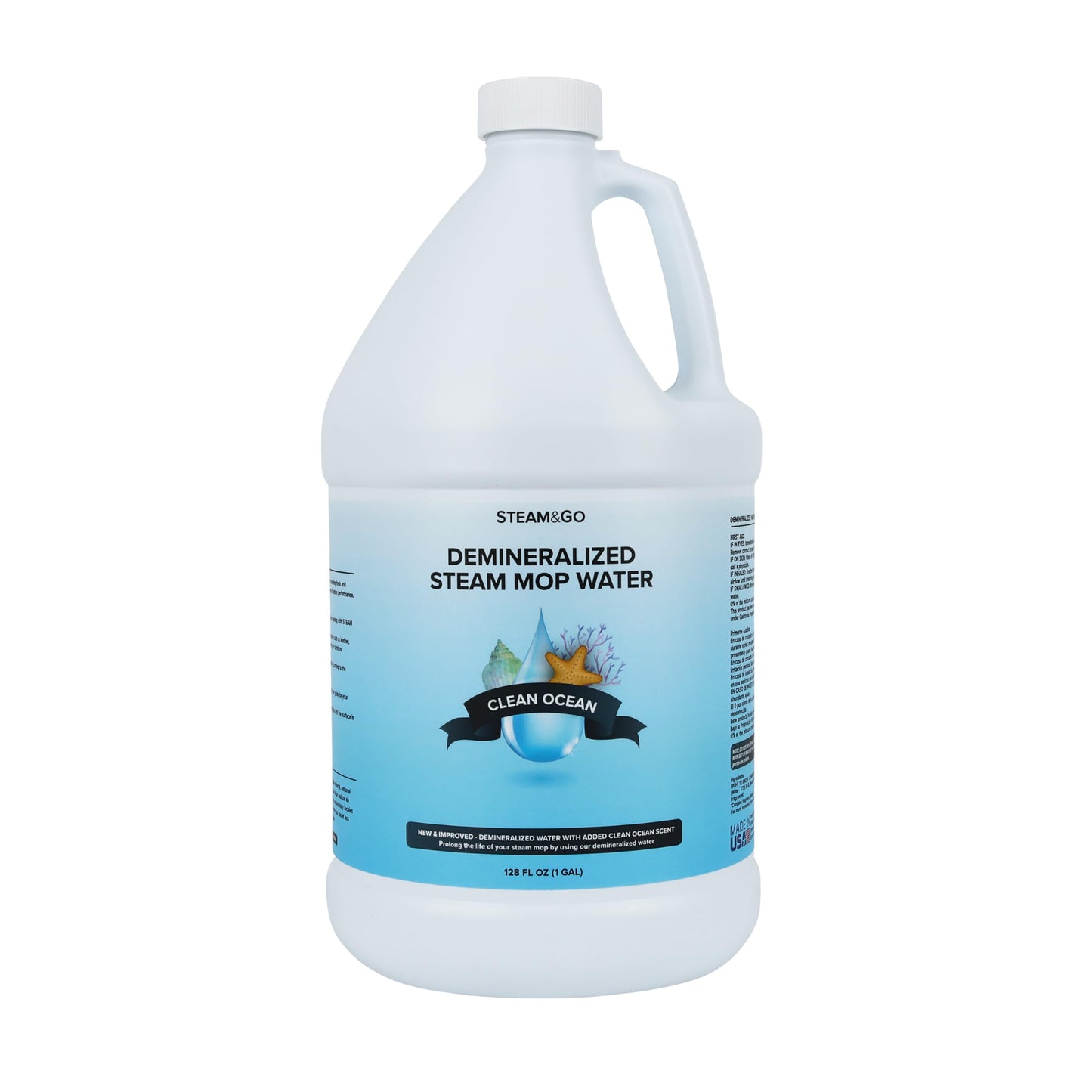 Steam & Go Demineralized Water - Multisurface Cleaner, PVC-Free Ready-to-Use for Mops & Floor Steamers - Ideal for Kitchen, Bathroom, & Home Surfaces - Clean Ocean Scent - 128 fl oz (1 gal)
