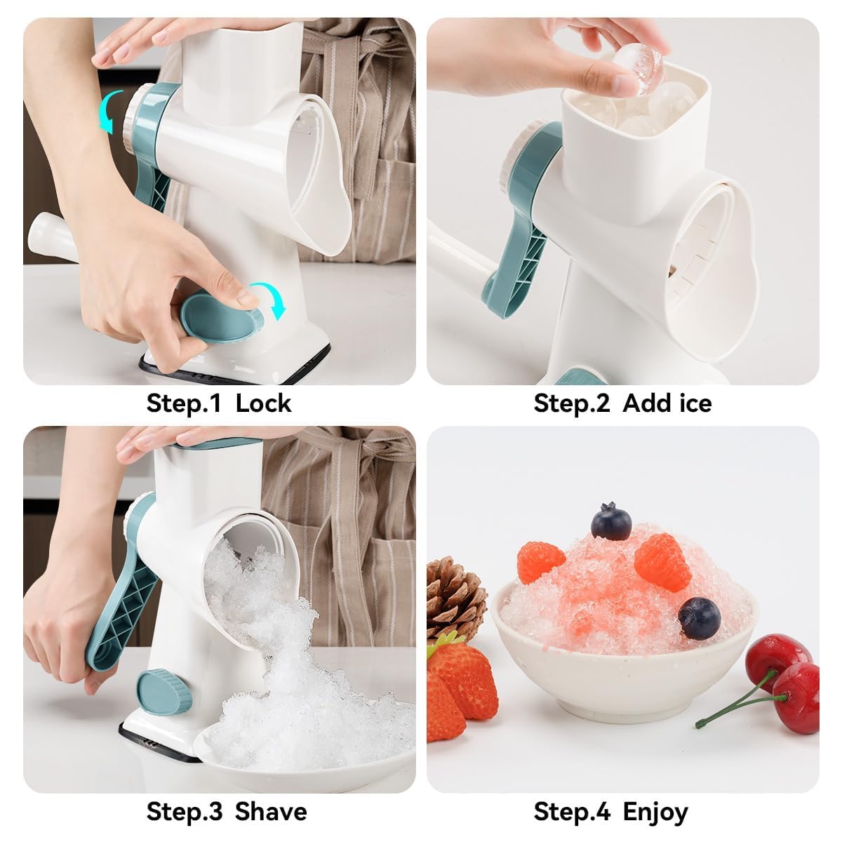 KEOUKE Rotary Ice Shaver Manual White - Stainless Steel Blade, Quick Labor-Saving Handle, Safe Stable Suction Base, Home Using Snow Cone Machine for All Ice Cubes