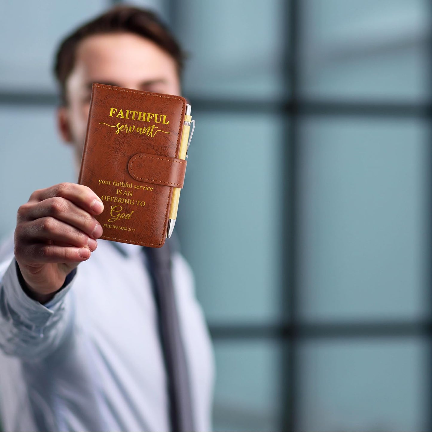 10 Set/20 Pcs Christian Faithful Servant Gift Bulk Father's Day Religious Journal Notebook with Bible Pen Deacon Ordination Pastor Employee Business Minister Appreciation for Men Church Sunday School