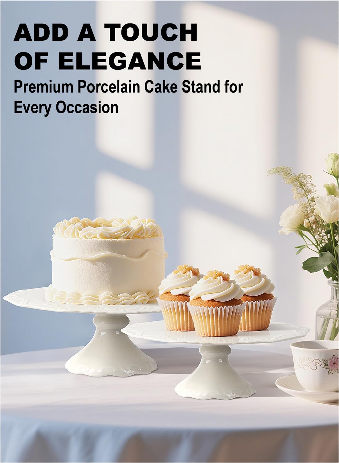 10" White Cake Stand for 8" Cake, Porcelain Cake Plate, Cake Pedestal Stand, Round Dessert Stand, Wedding Cake Stand for Party, Birthday, Baby Shower, Christmas, Home Decorating Cake Display Stand