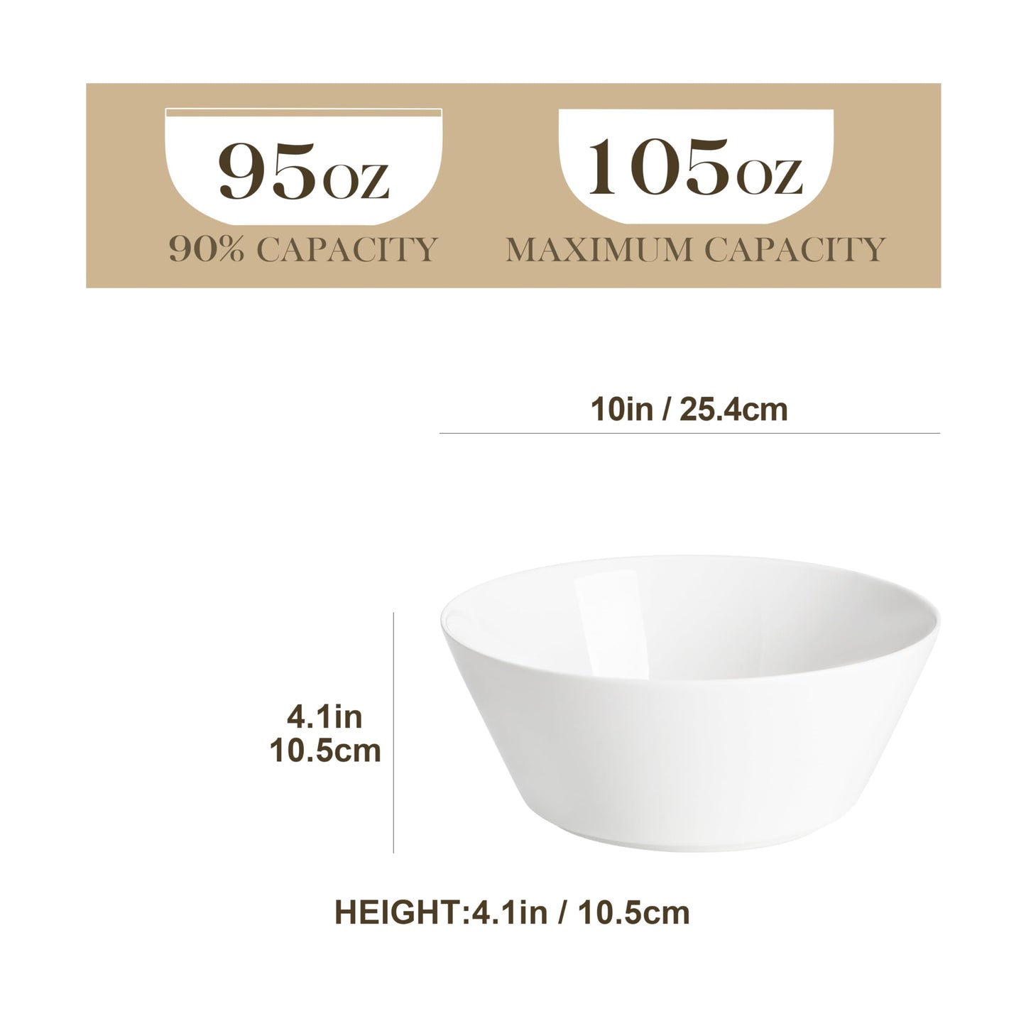 MALACASA Serving Bowls, 105 OZ Large Salad Bowls Set of 2, Porcelain White Bowls for Kitchen, Large Bowl for Salad, Soup, Pho and Fruit, Ceramic Serving Bowls for Party, Microwave Safe, Series Regular