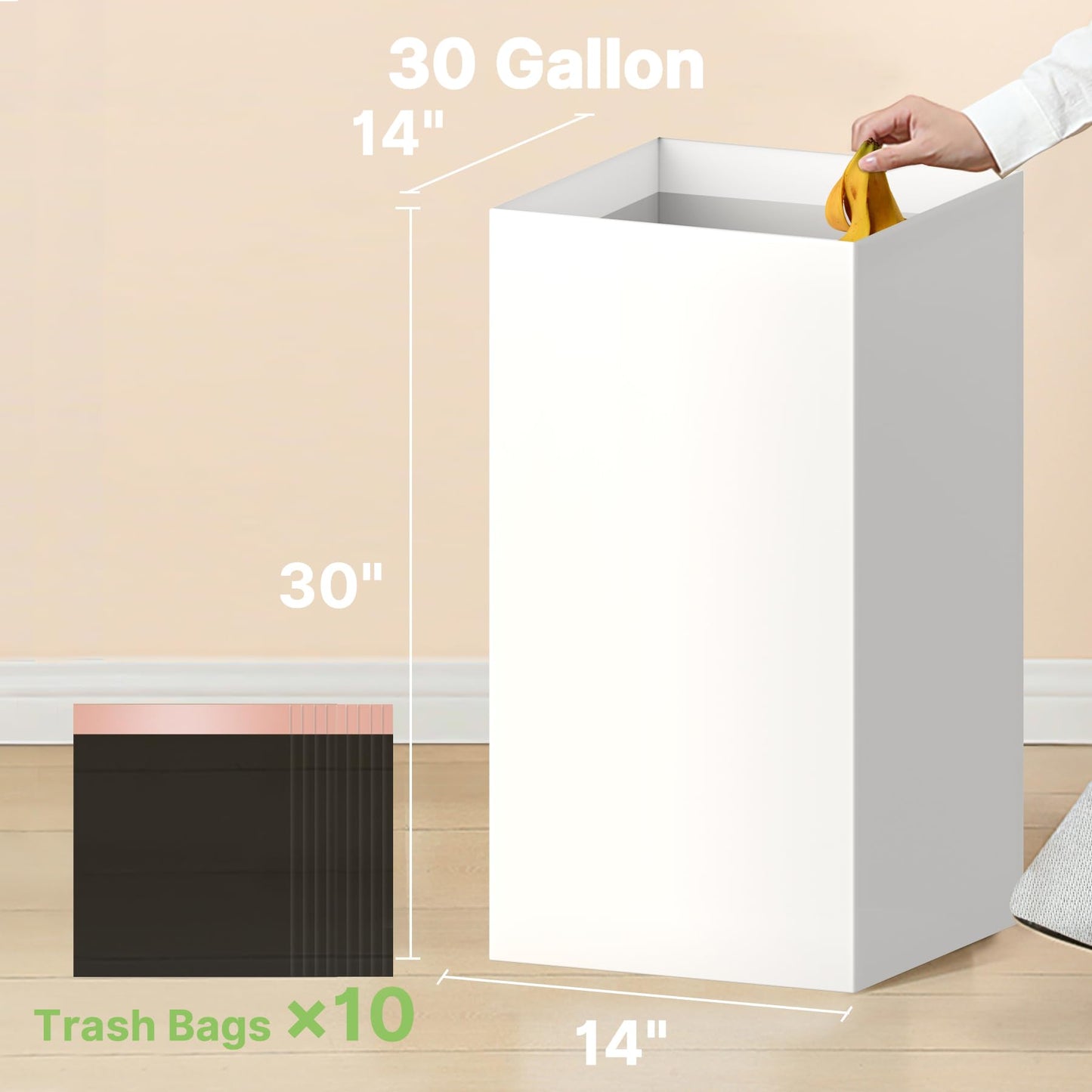 Magicheap 8 Pack Extra Large Disposable Trash Cans, Reusable Portable Garbage Can, 30 Gallon (30" H x 14" W x 14" D), Extra Thick Recycled Cardboard Portable Garbage Can and Recycling Bins,White