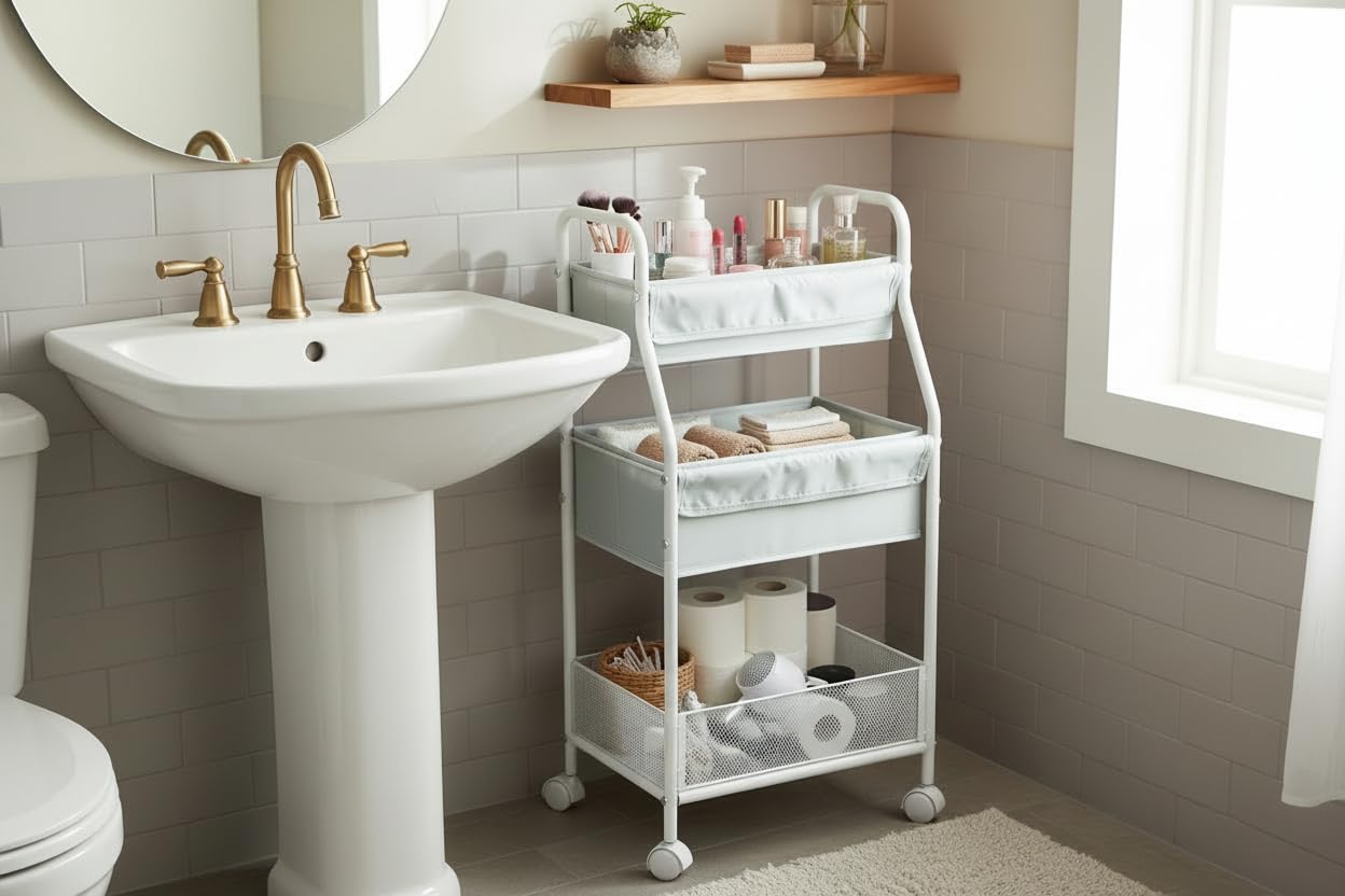Moteph Rolling Utility Cart with Wheels, 3-Tier Diaper Cart, Rolling Nursery Cart & Baby Caddy Organizer for Nursery Essentials, Bedside/Postpartum Cart, Craft & Art Storage, Rolling Book Cart
