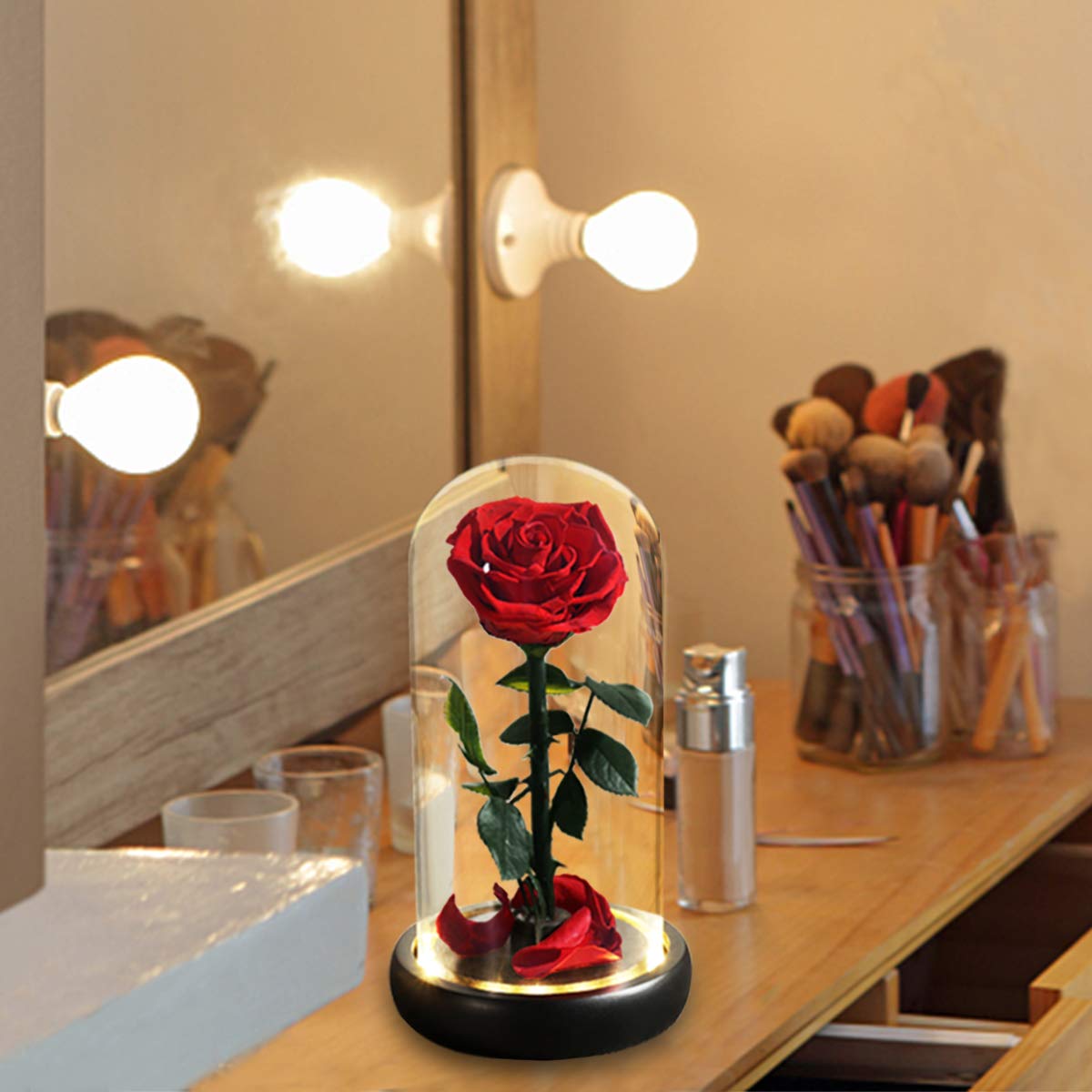Mothers Day Rose Flower Gifts, Beauty and The Beast Rose Gifts for Women Wife Mom Girlfriend,Preserved Real Rose in Glass Dome,Forever Flowers with Warm Lights,Birthday Gifts for Women